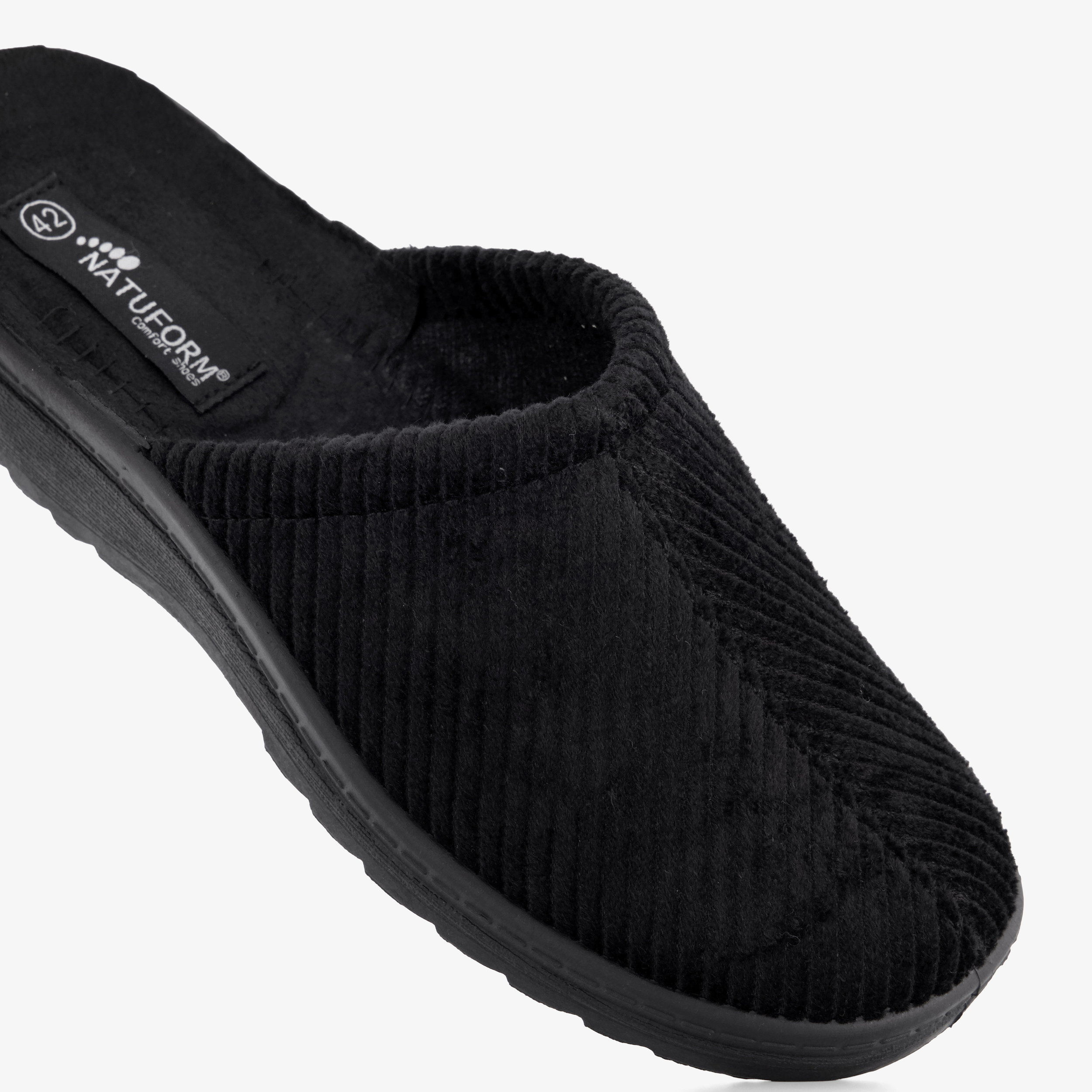 Natuform heren instap pantoffels ribstof zwart – foto 5