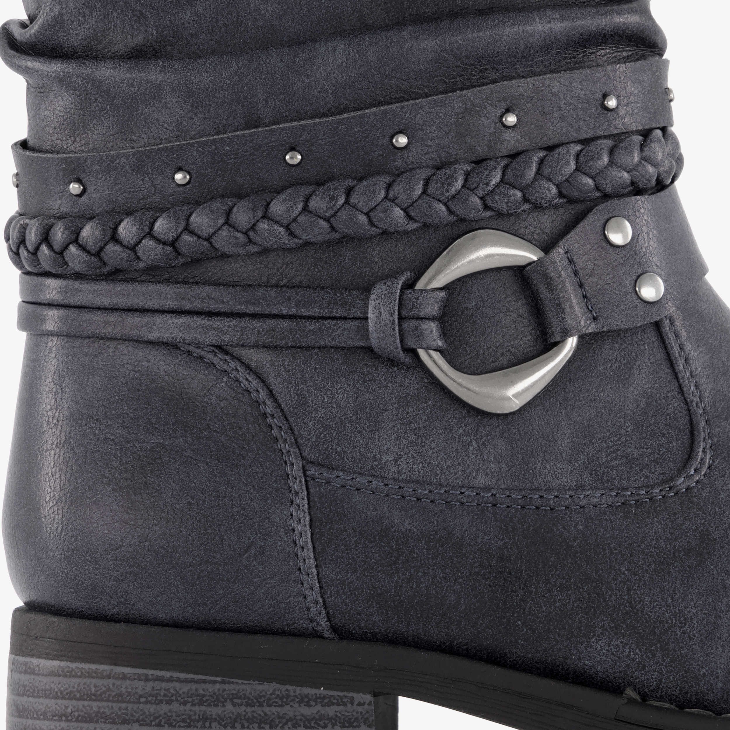Blue Box dames enkellaarsjes met gesp en studs donkerblauw – foto 5