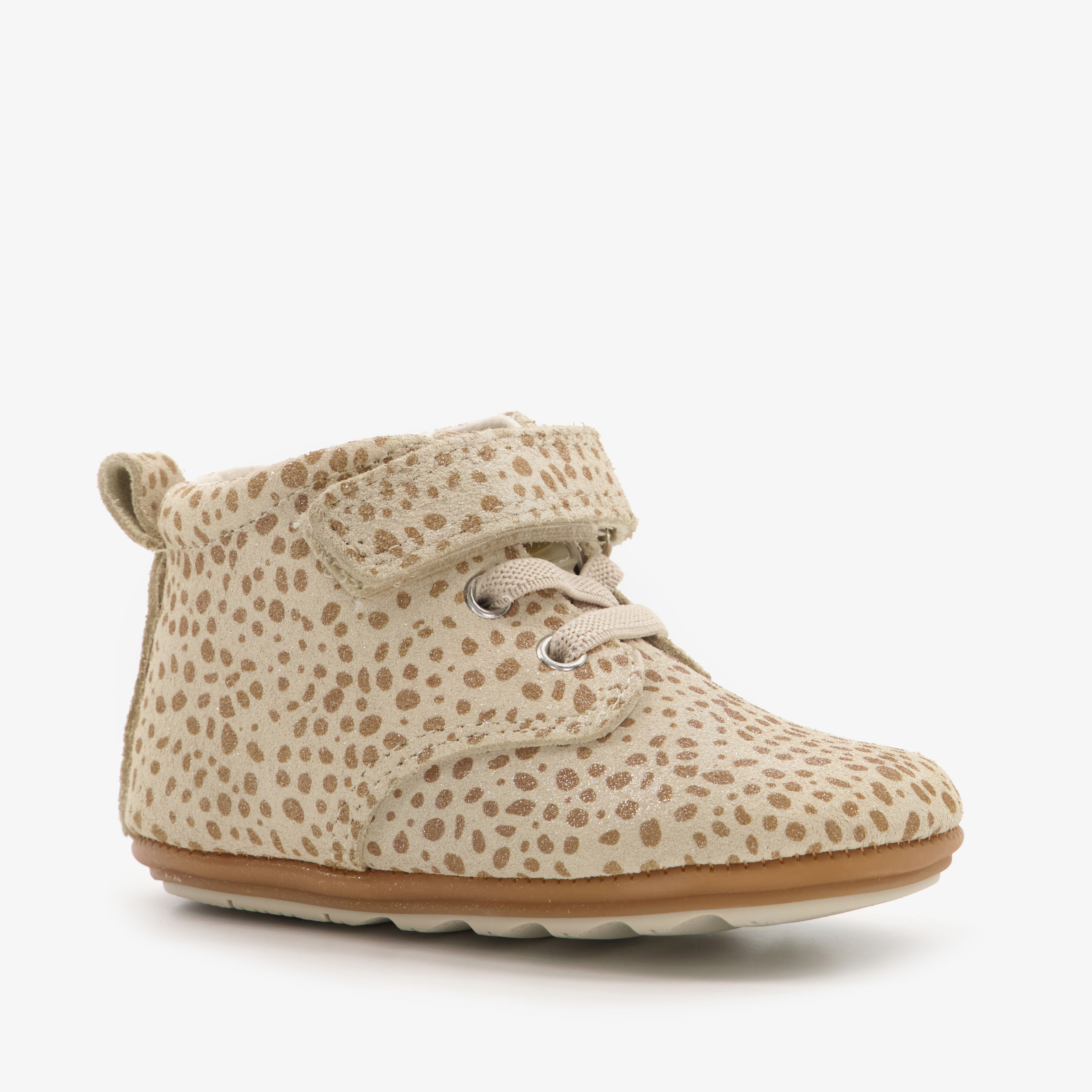Groot leren babyschoenen beige met stippenprint meisjes