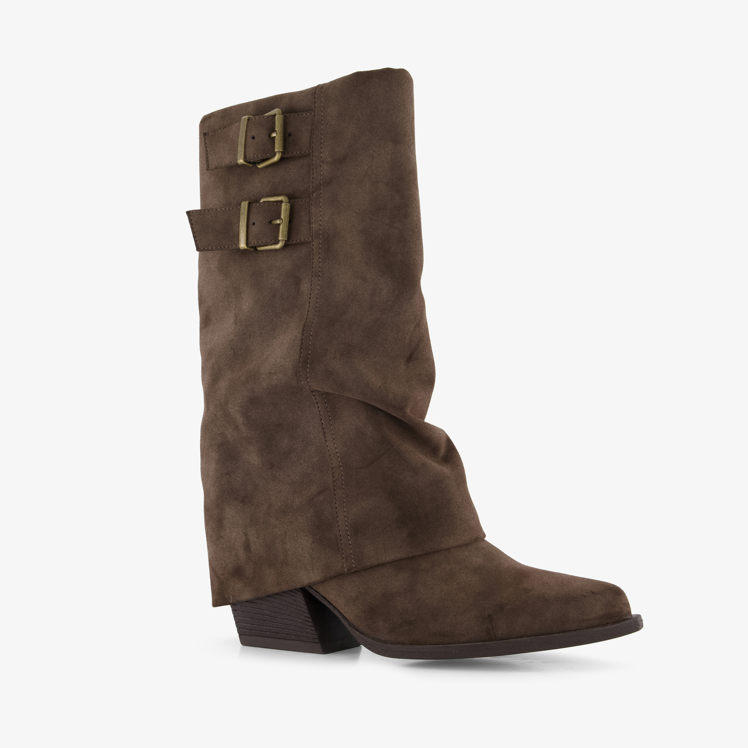 Blue Box slouchy dames cowboylaarzen met omslag donkerbruin enkellaarzen