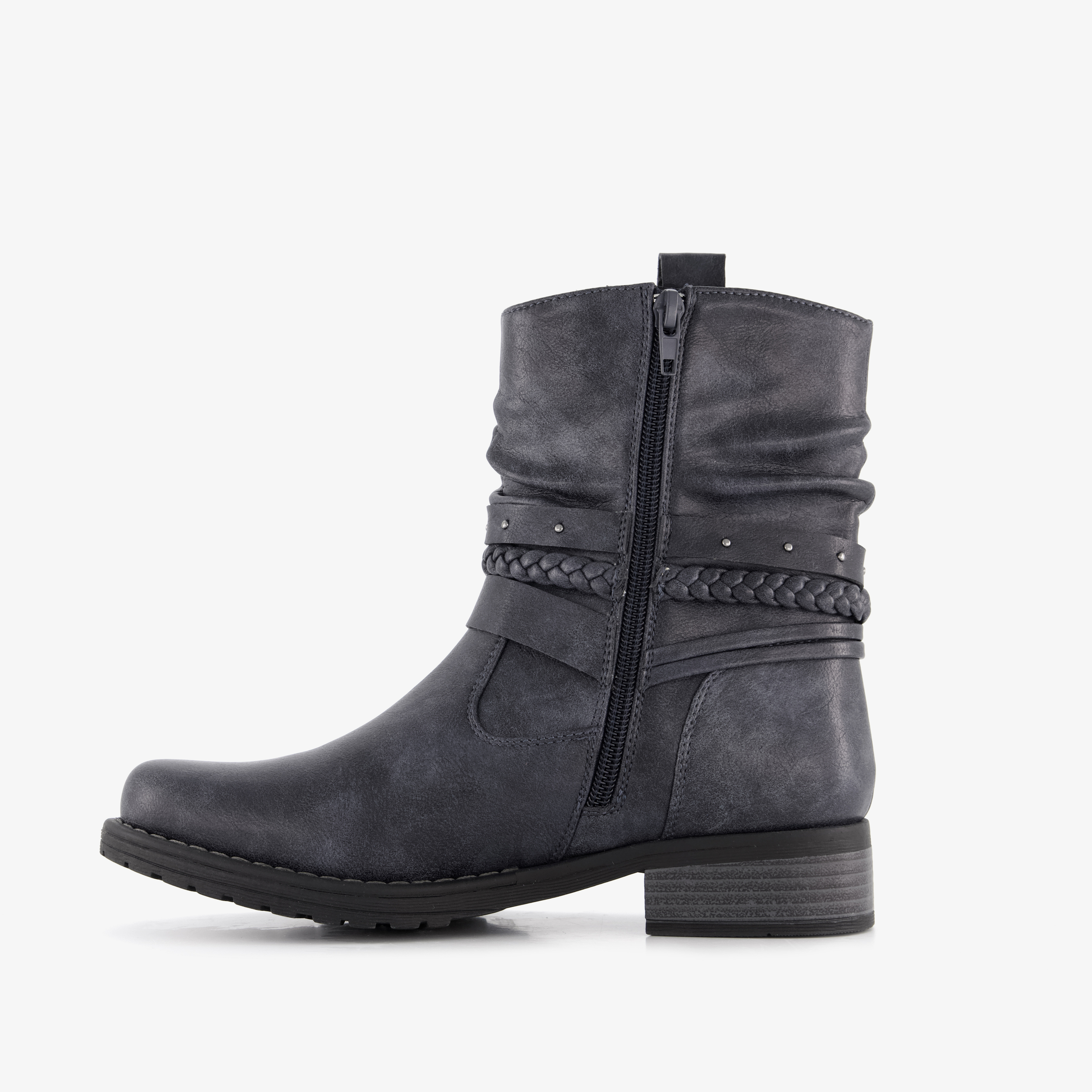 Blue Box dames enkellaarsjes met gesp en studs donkerblauw