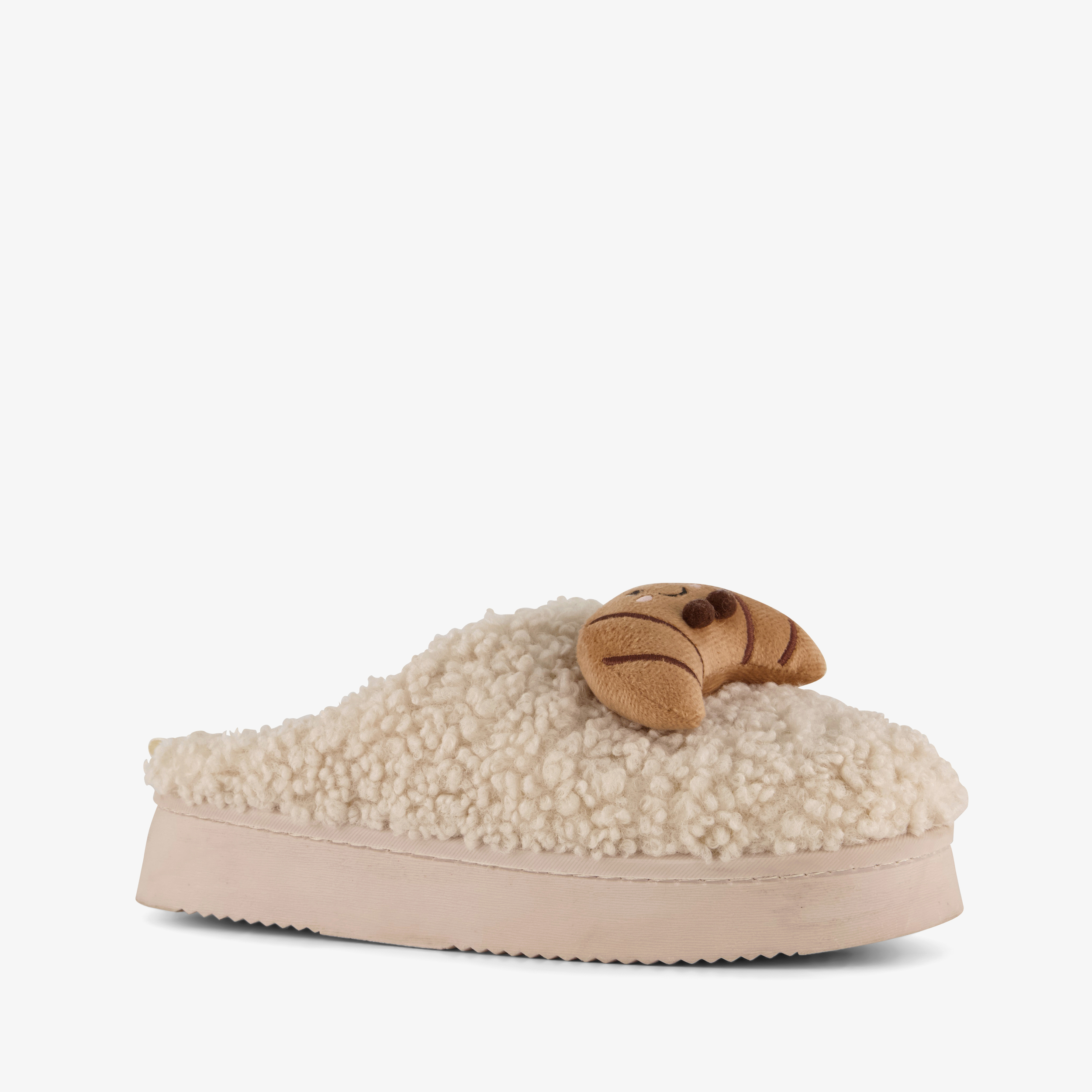 Thu!s dames teddy instap pantoffels met croissant beige