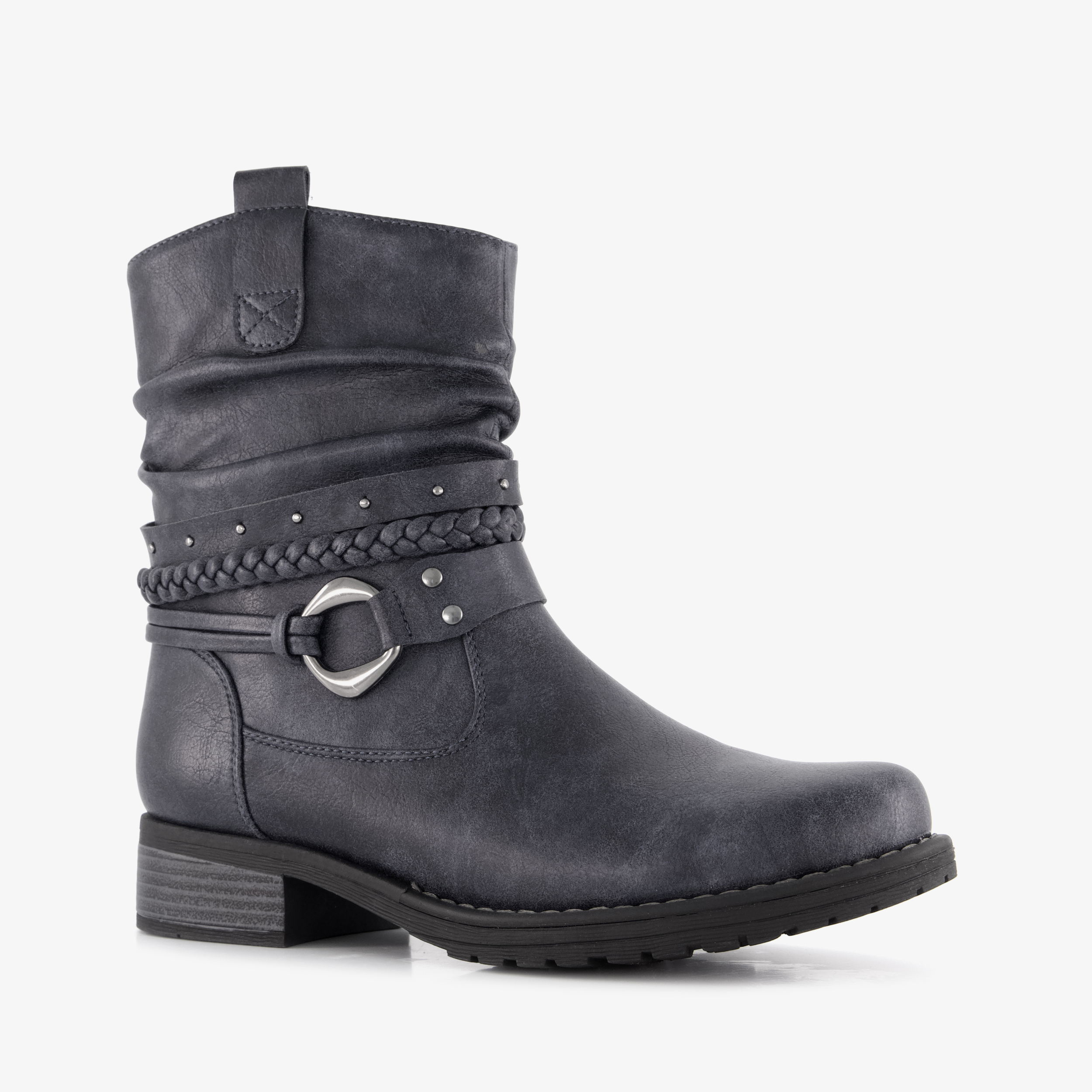 Blue Box dames enkellaarsjes met gesp en studs donkerblauw