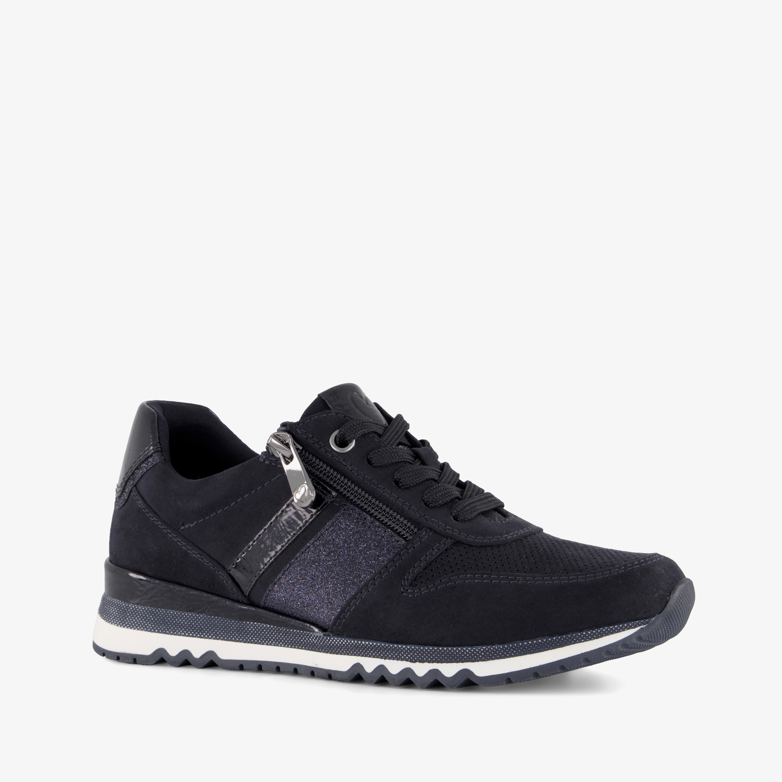 Marco Tozzi dames sneakers met glitters donkerblauw