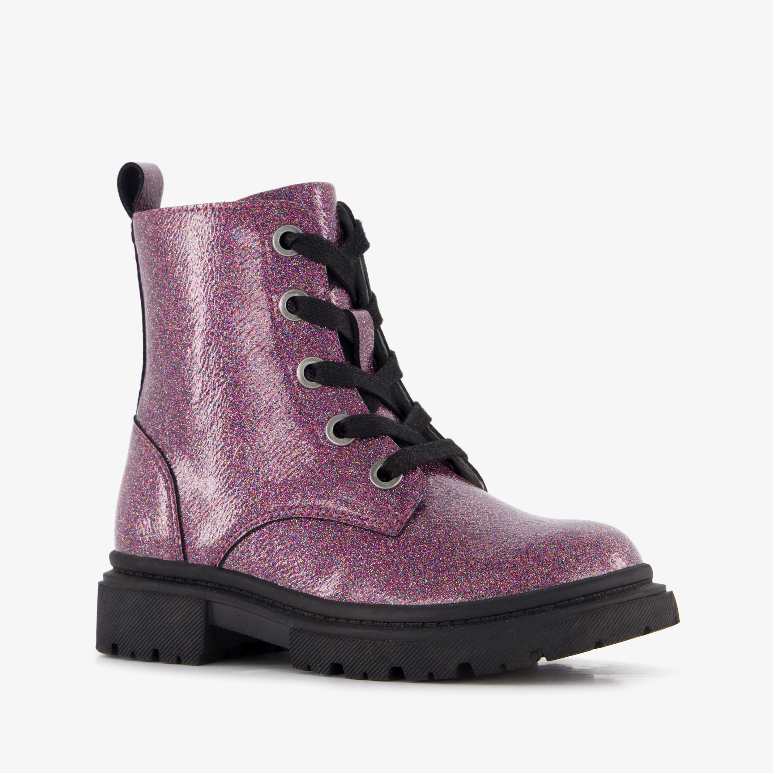 Stap leren meisjes veterboots met glitters paars