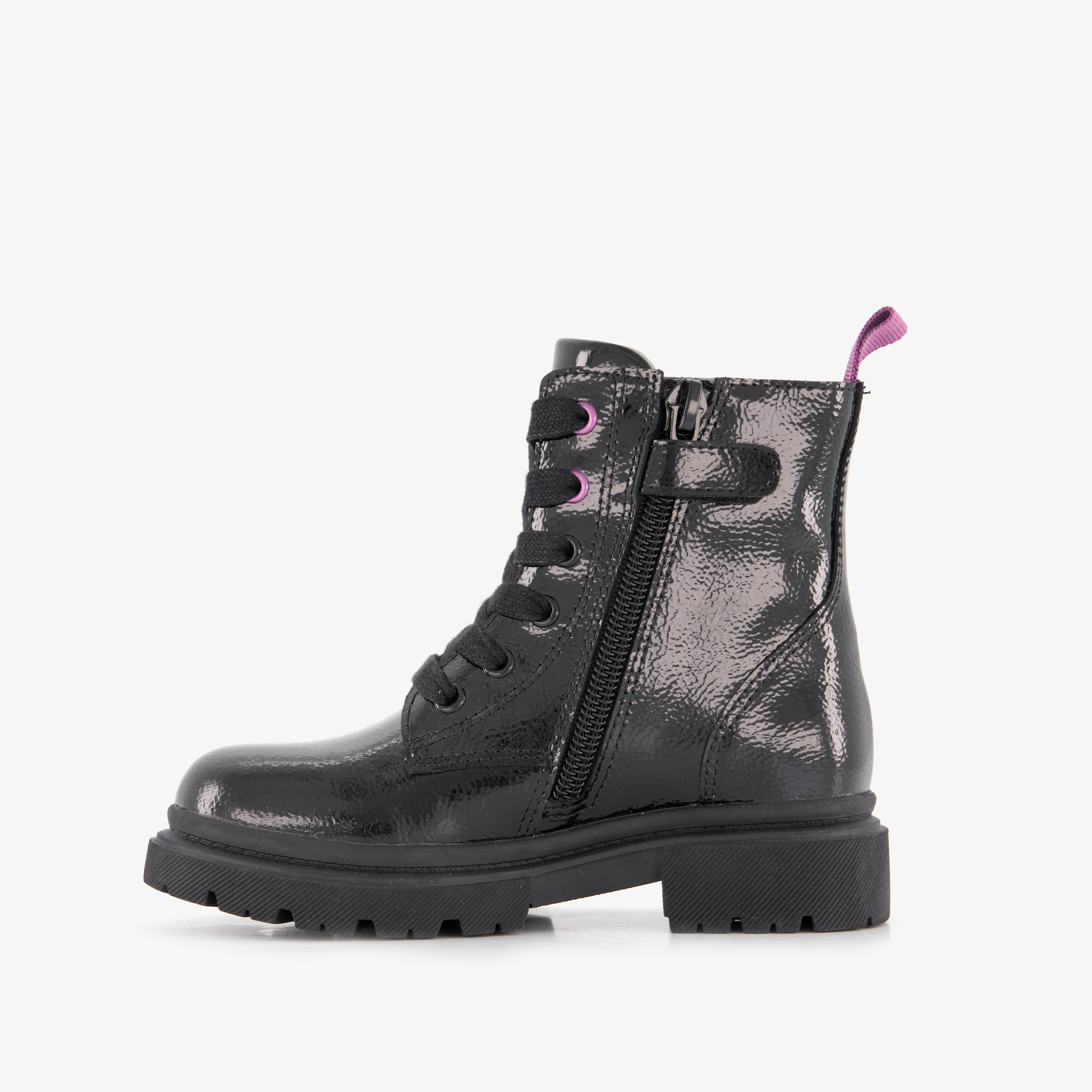 Stap leren meisjes lak veterboots zwart