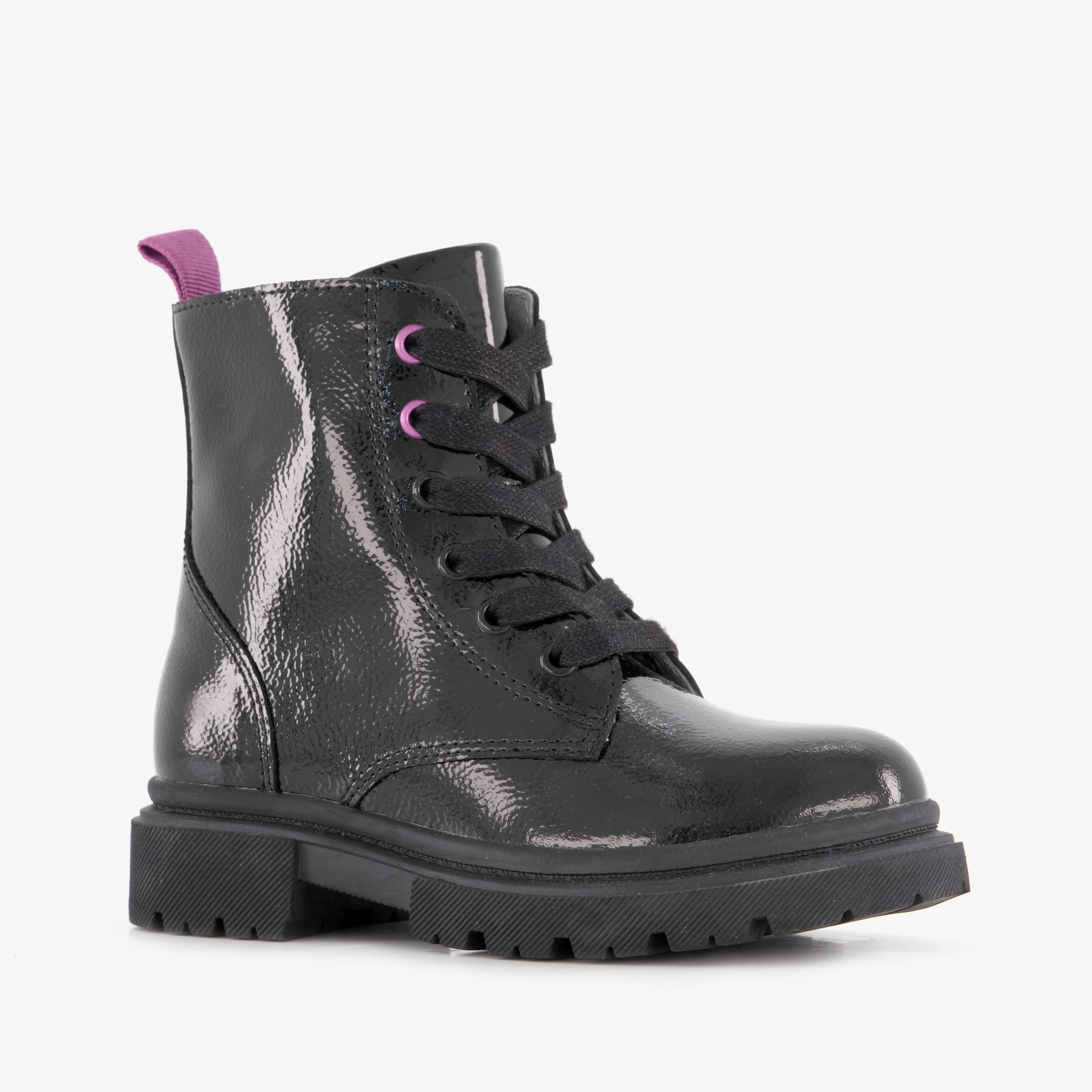 Stap leren meisjes lak veterboots zwart