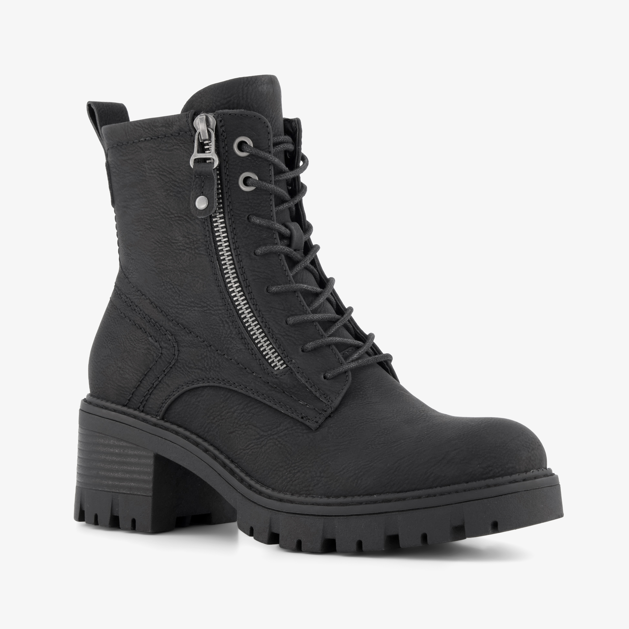Blue Box dames veterboots met hak zwart enkellaarzen