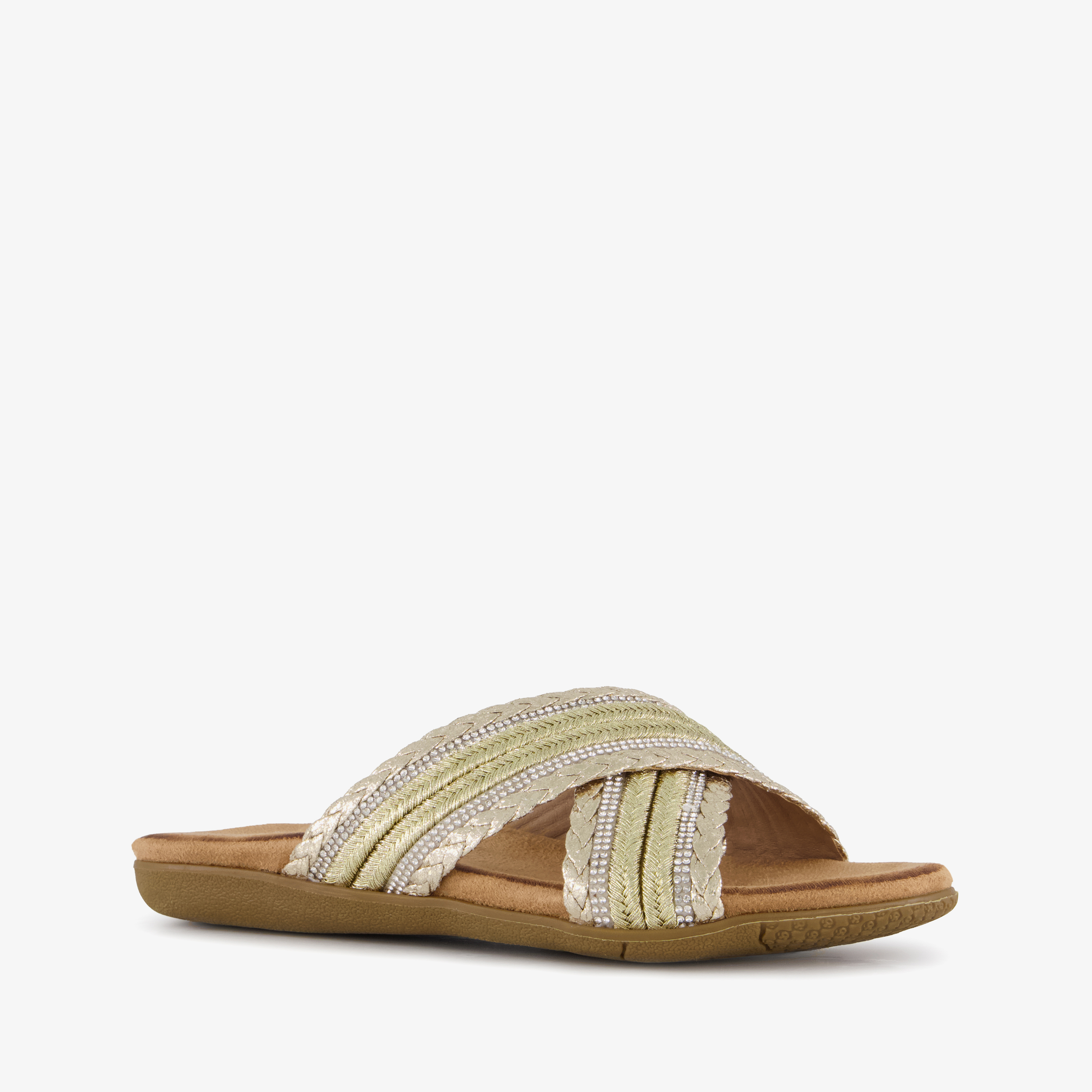 Blue Box dames slippers met strass steentjes goud