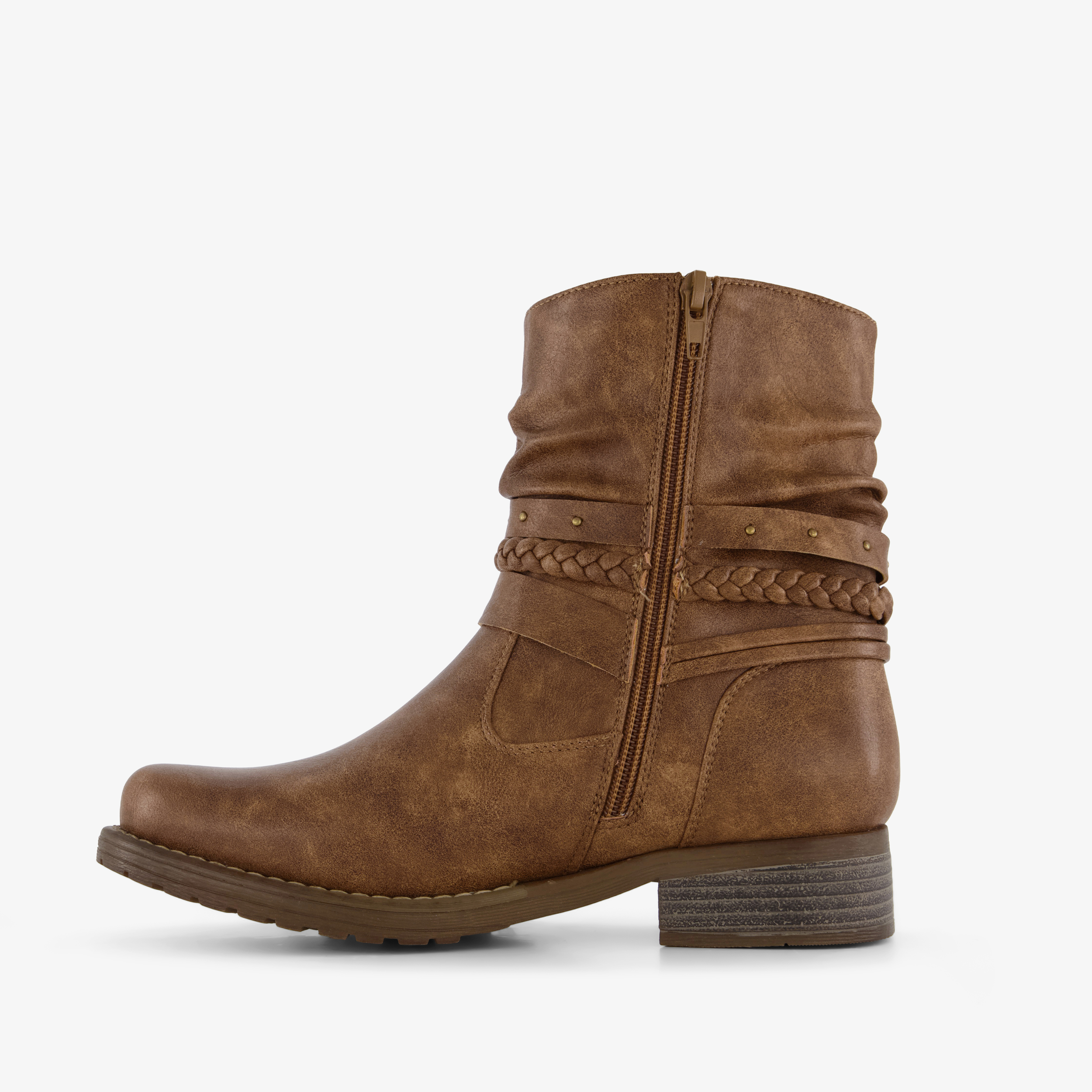 Blue Box dames enkellaarsjes met gesp en studs bruin