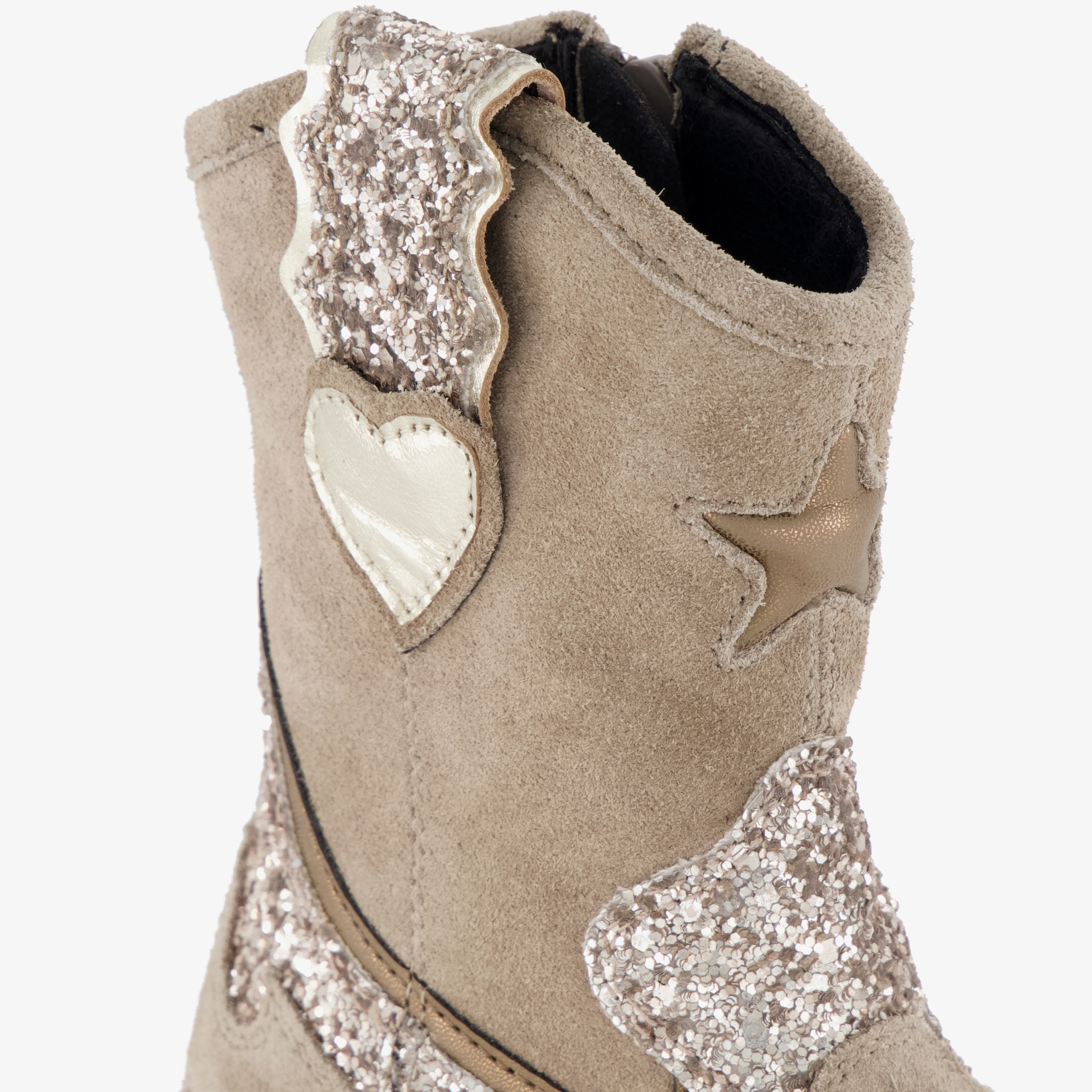 Braqeez suède meisjes cowboylaarzen met glitter taupe – foto 5