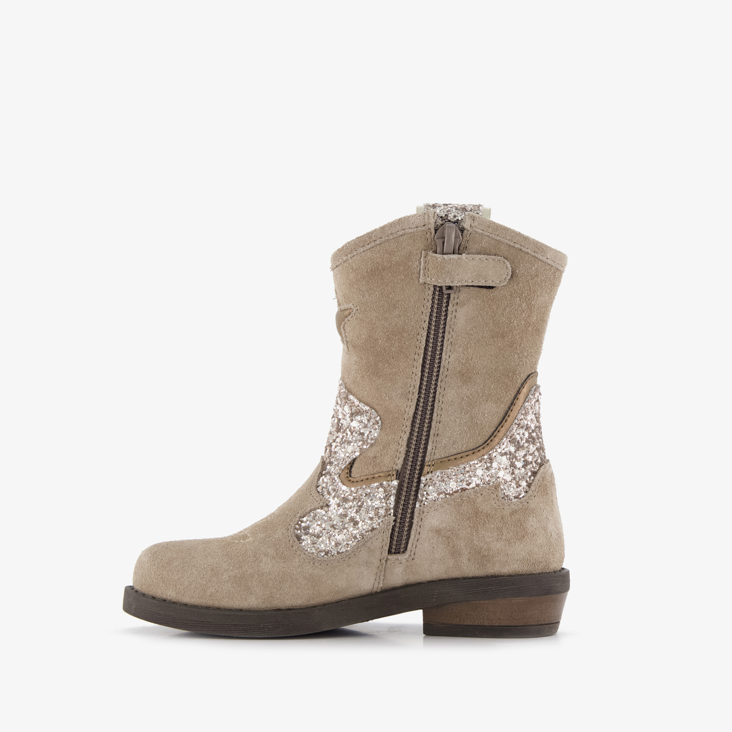 Braqeez suède meisjes cowboylaarzen met glitter taupe