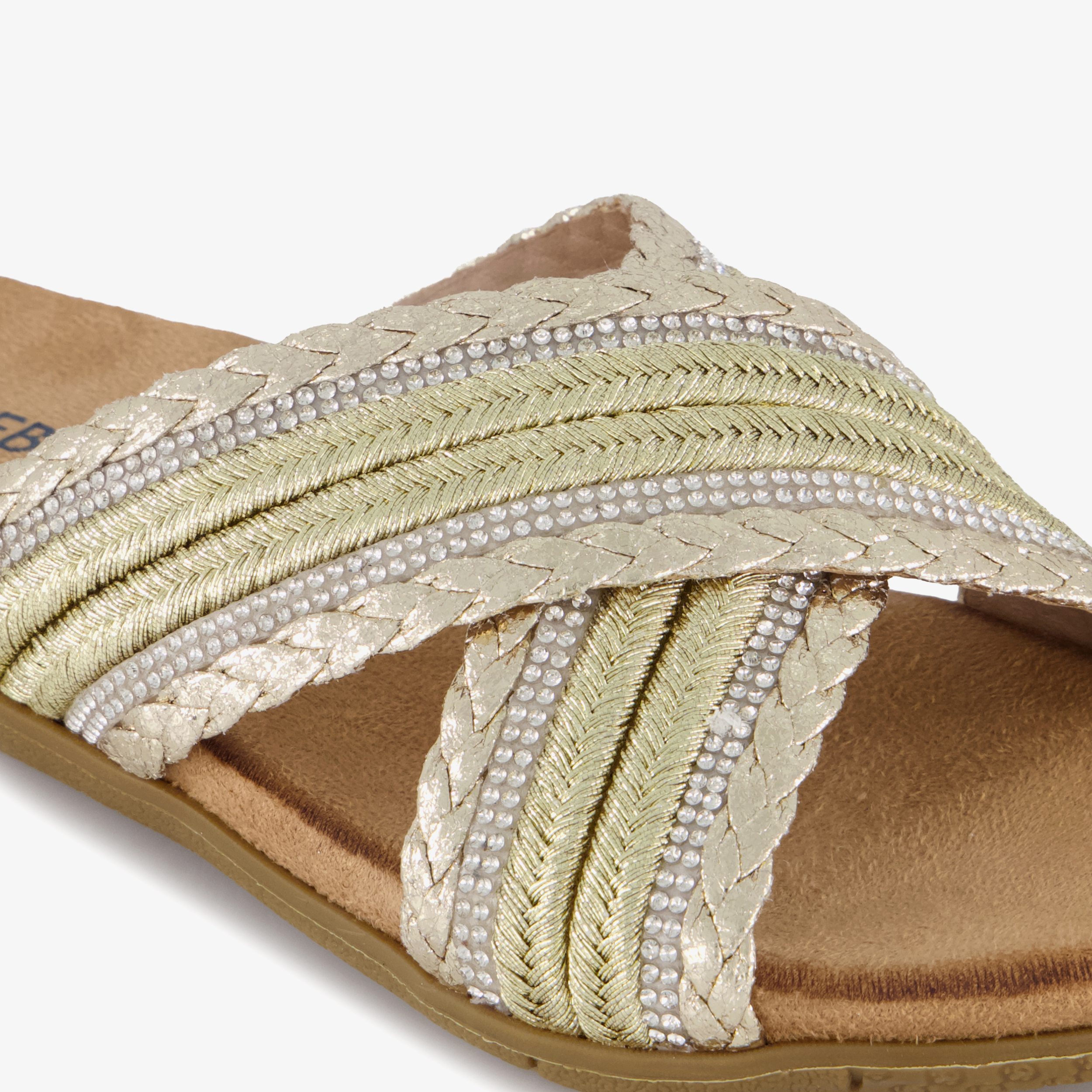 Blue Box dames slippers met strass steentjes goud – foto 5