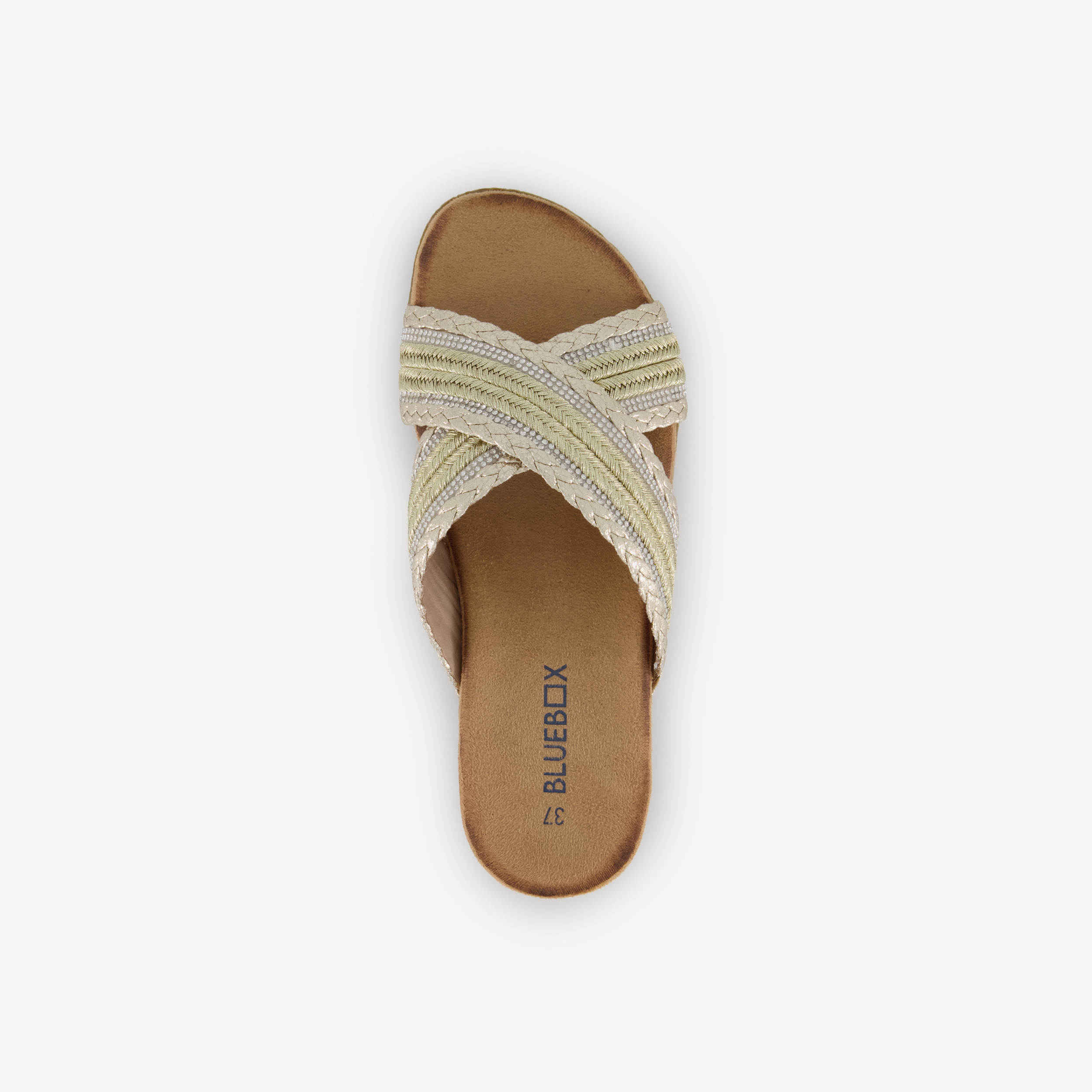 Blue Box dames slippers met strass steentjes goud – foto 4