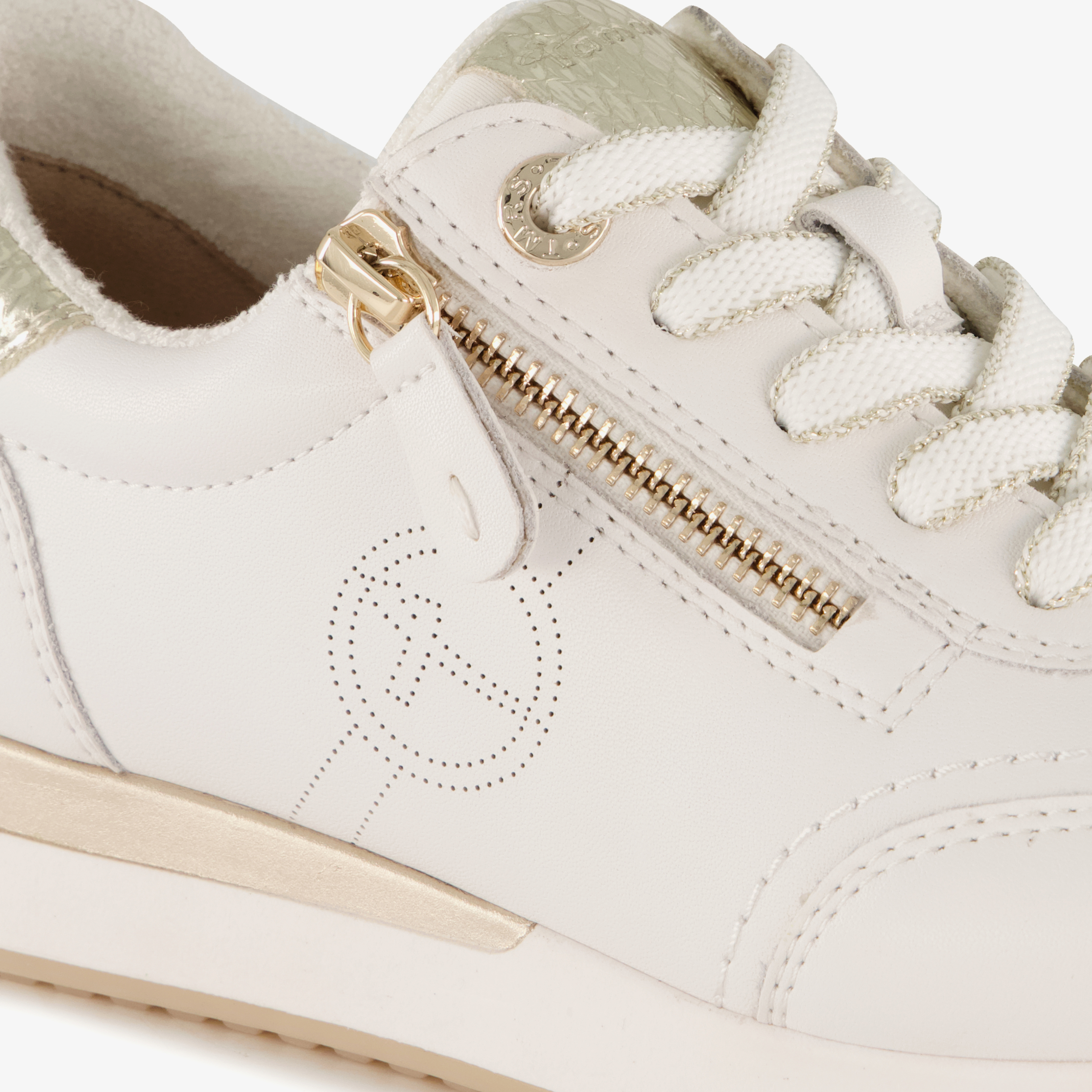 Tamaris Comfort leren dames sneakers wit goud – foto 5