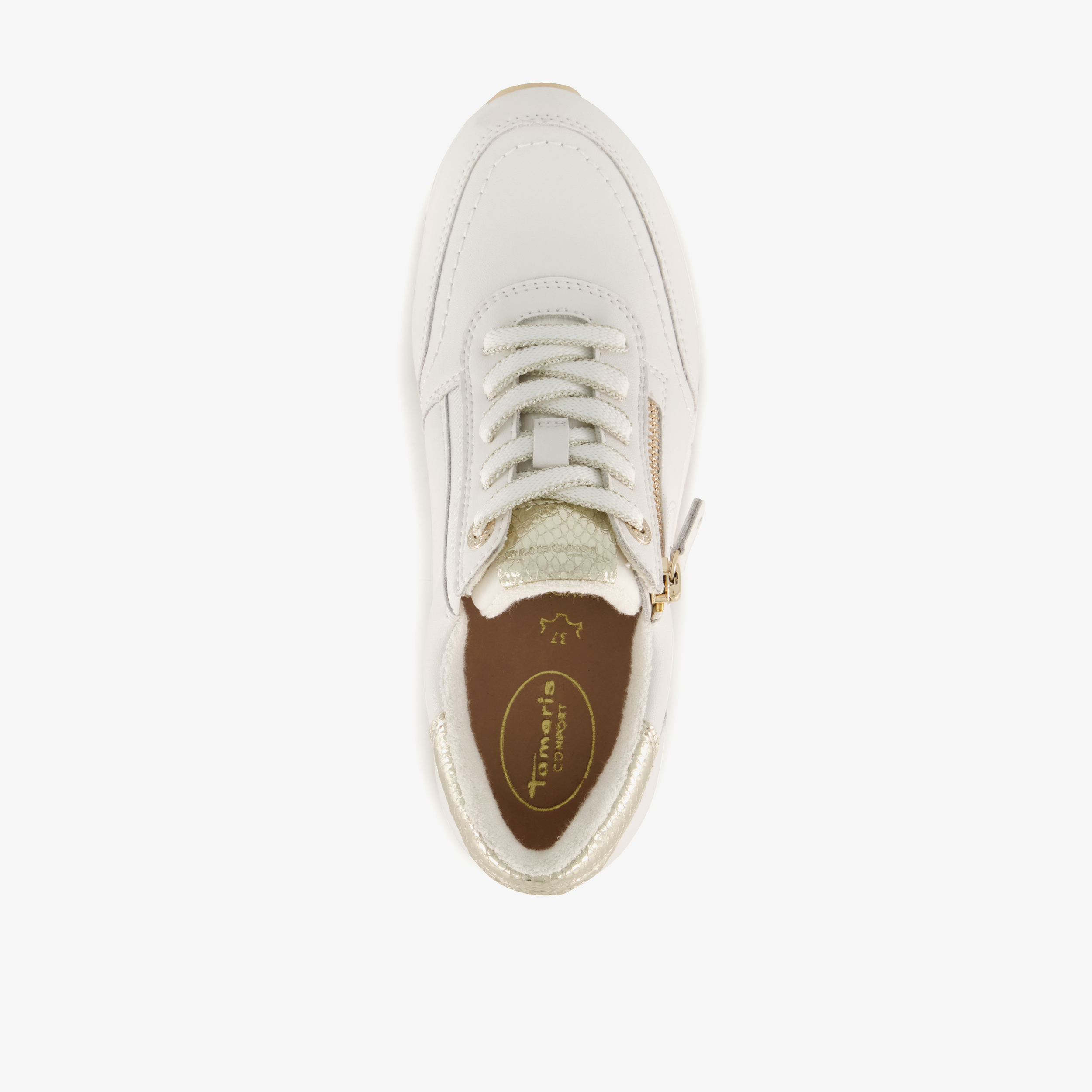 Tamaris Comfort leren dames sneakers wit goud – foto 4
