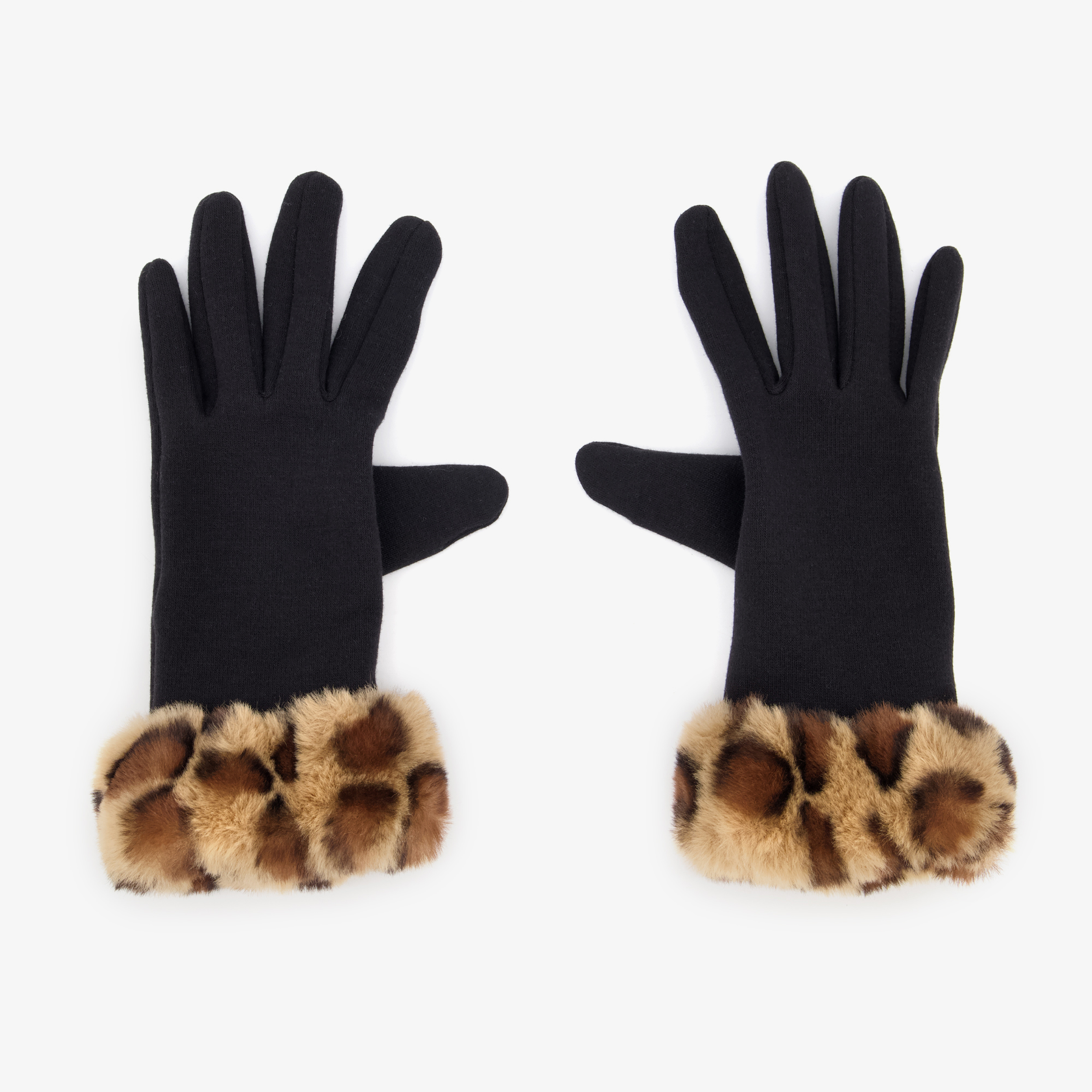 Dames handschoenen zwart met luipaardprint sjaals, mutsen & handschoenen