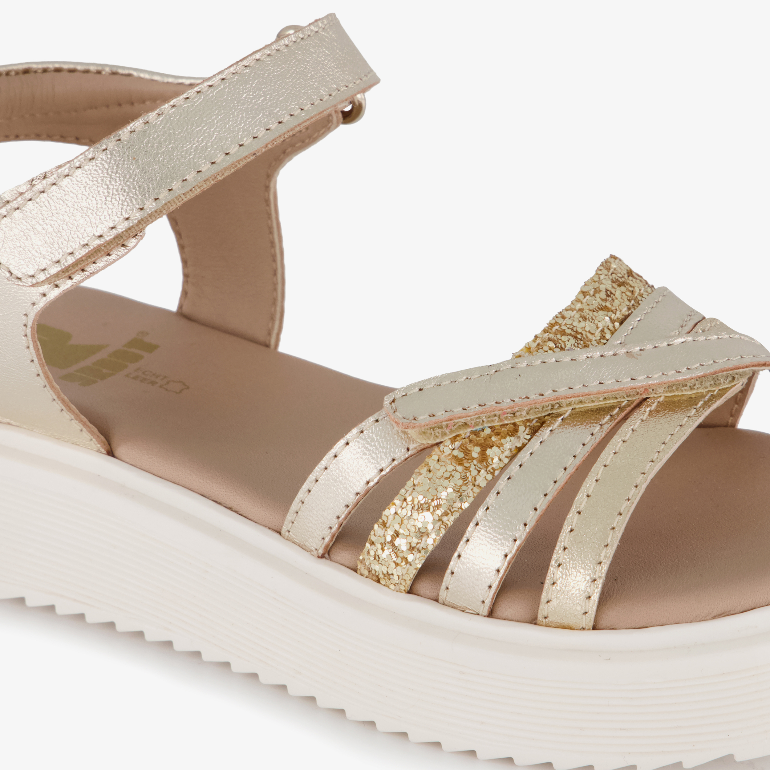 Groot leren meisjes sandalen goud – foto 5