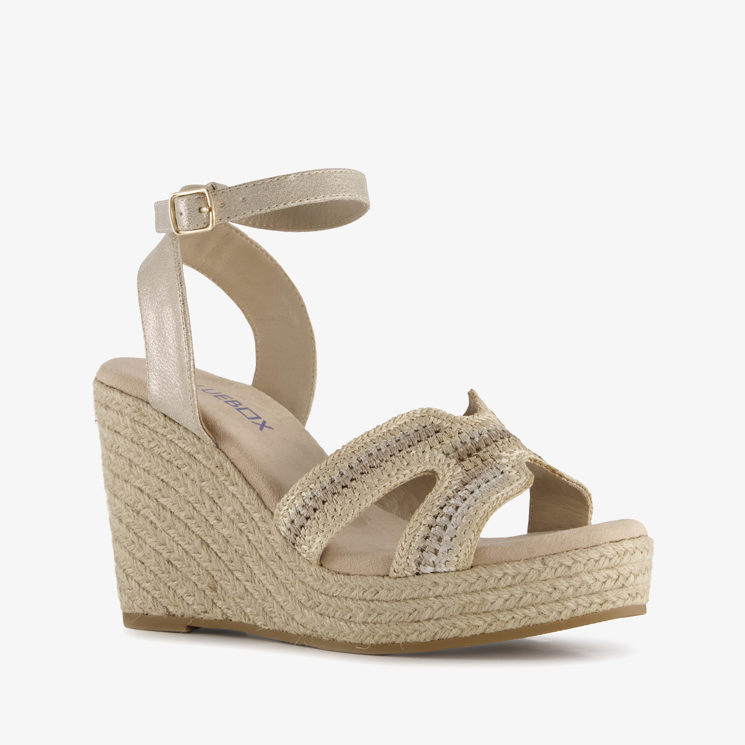 Blue Box dames espadrilles met jute en sleehak beige sandalen