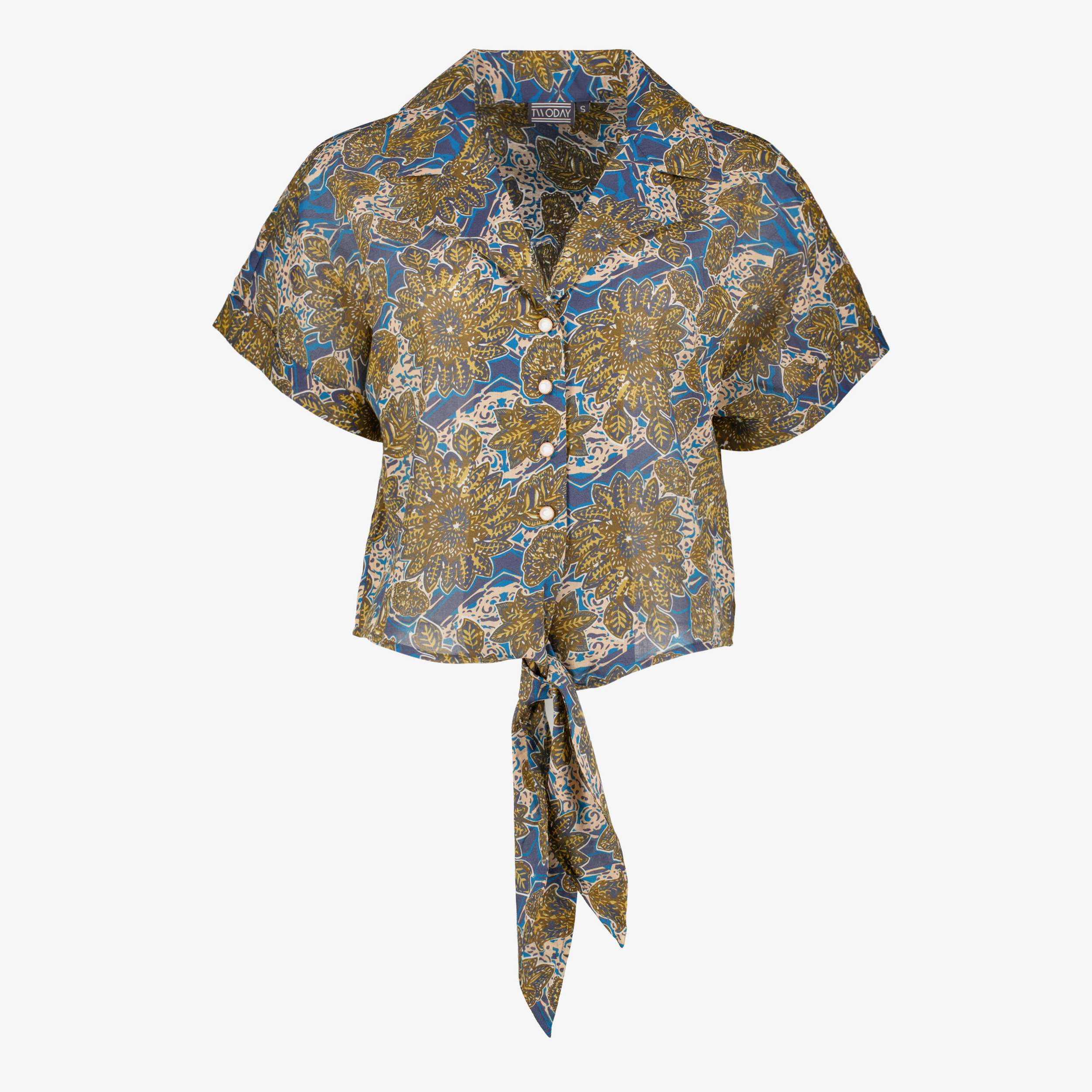 TwoDay dames blouse met knoopdetail blauw bruin t-shirts & tops