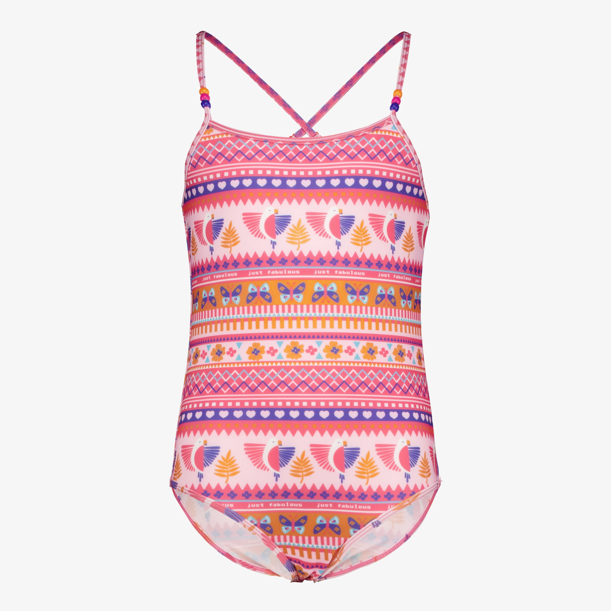 Osaga meisjes badpak roze oranje met print