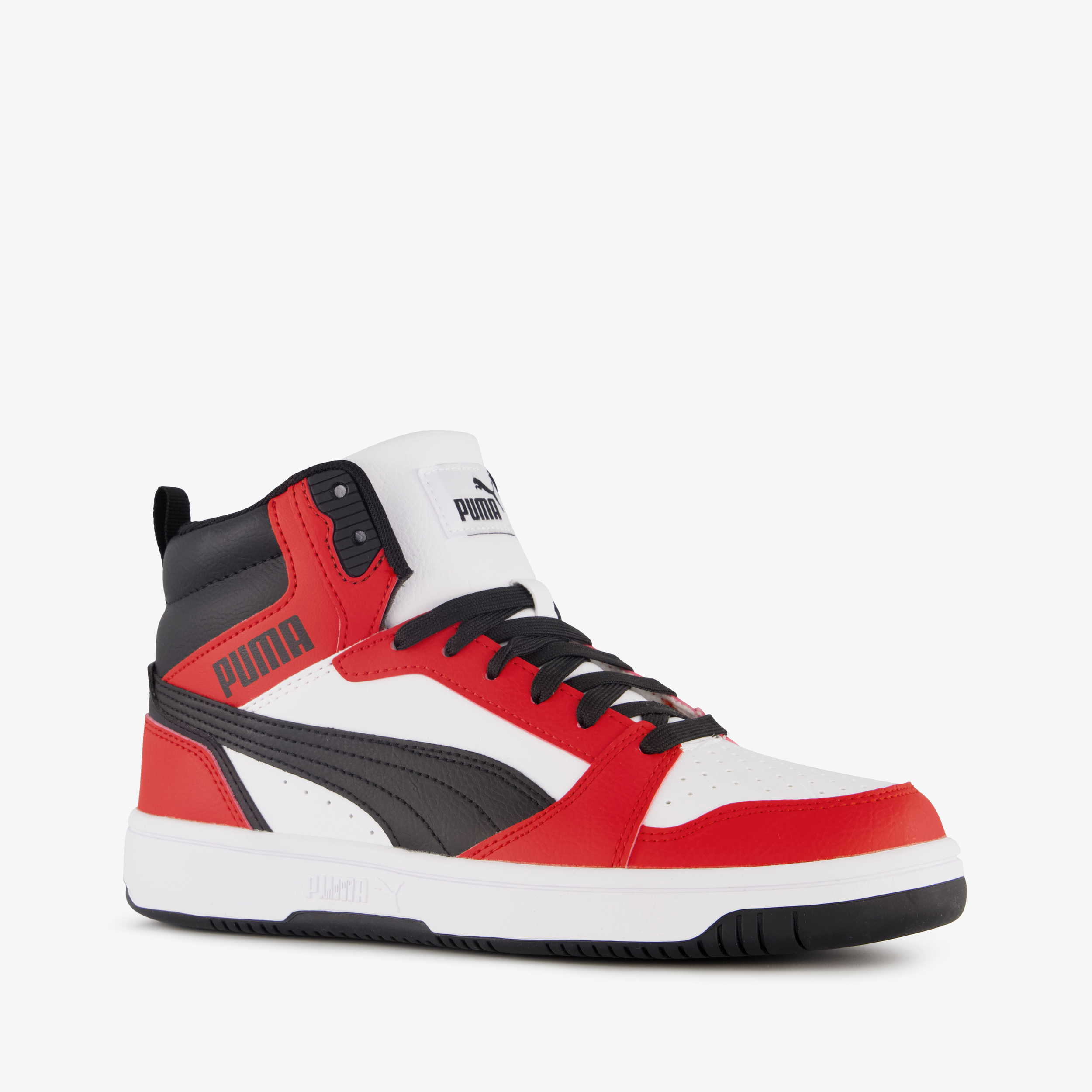 Puma Rebound V6 Mid jongens sneakers rood zwart