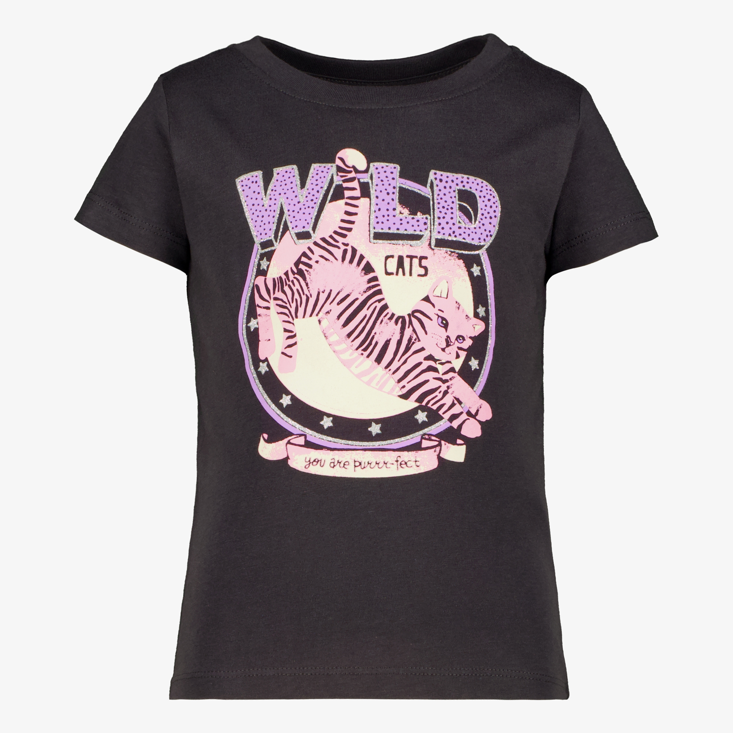 TwoDay meisjes T-shirt met kat zwart