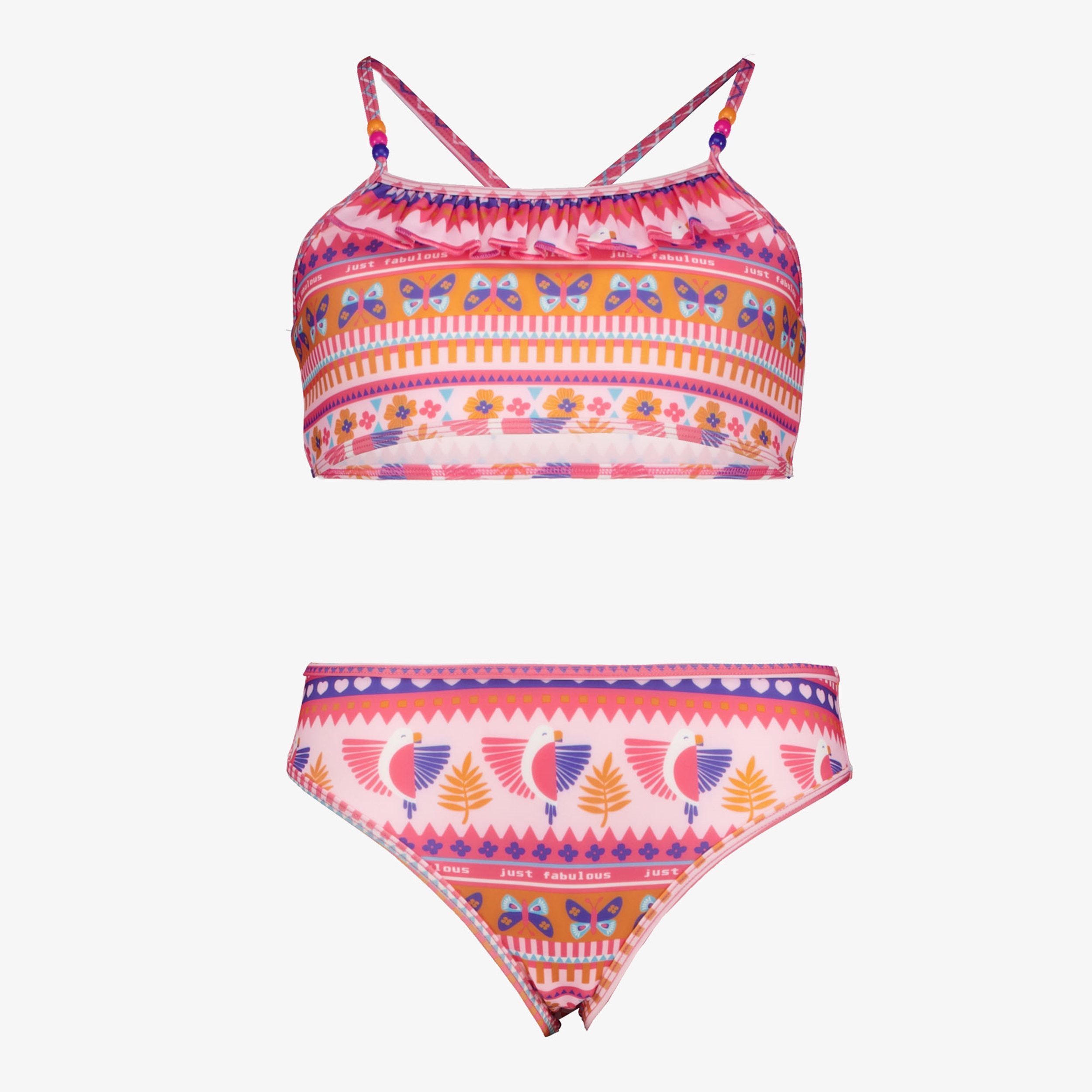 Osaga meisjes bikini roze oranje met print