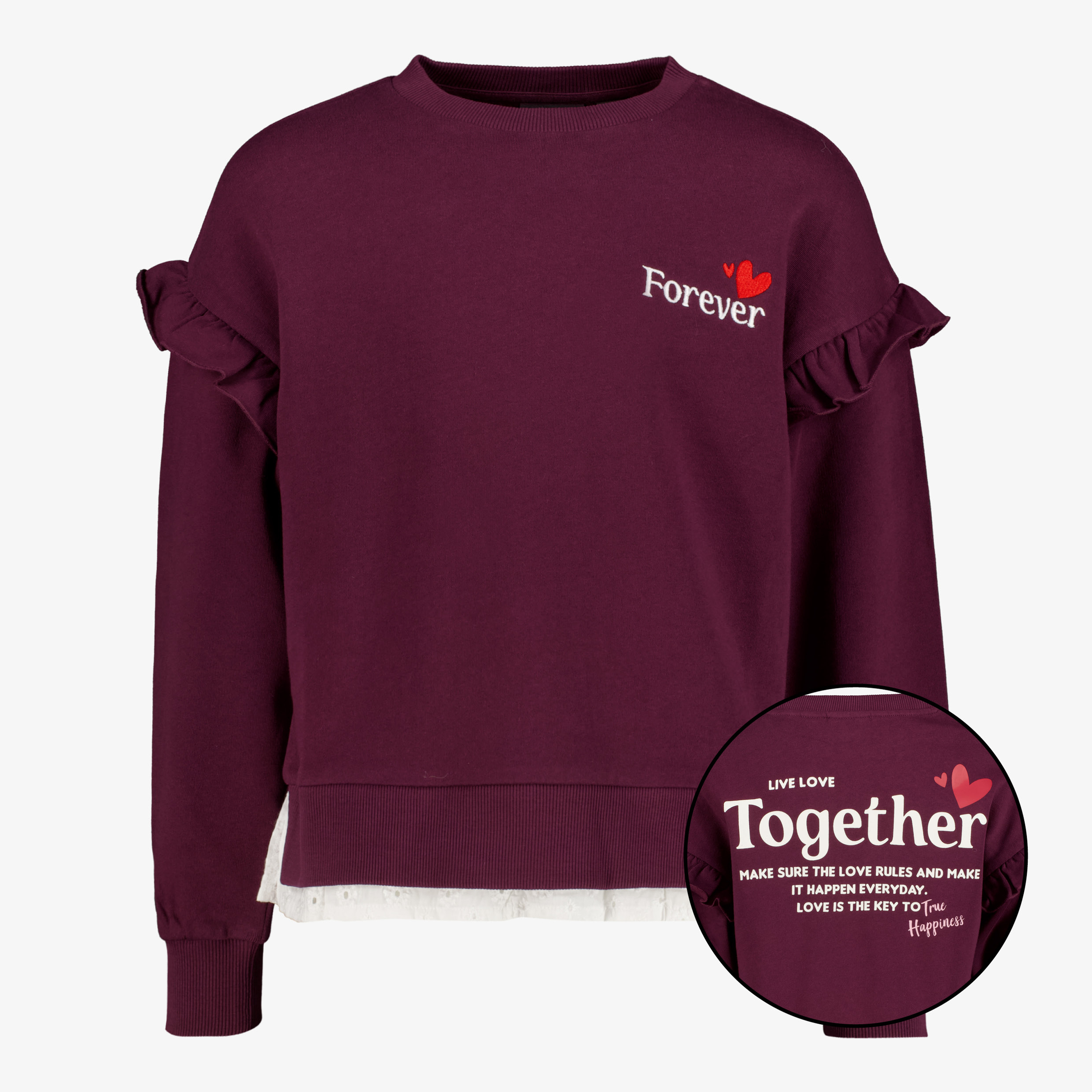 TwoDay meisjes sweater met kant bordeaux rood truien & vesten