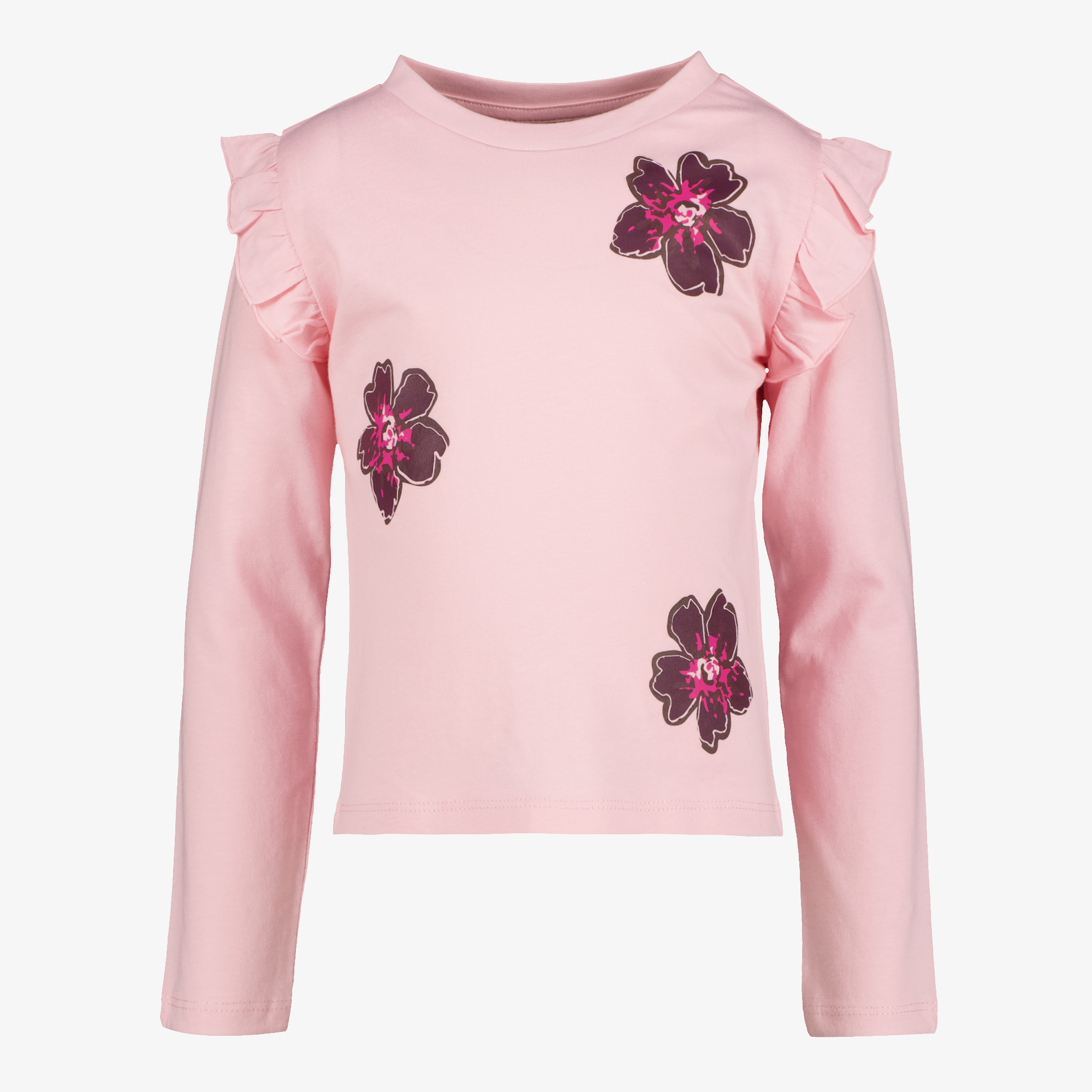 TwoDay meisjes shirt met bloemen en ruches lichtroze t-shirts & tops
