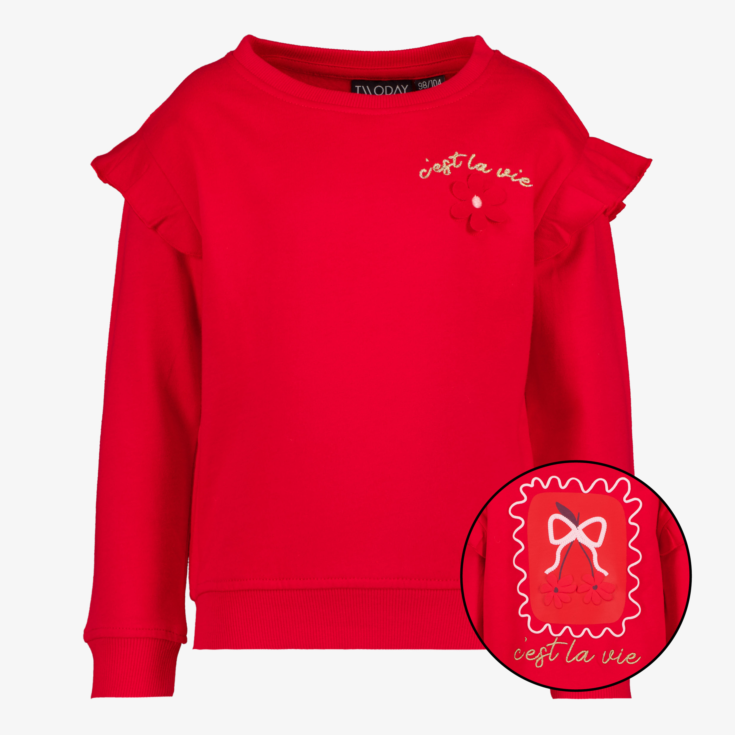 TwoDay meisjes sweater met ruches rood truien & vesten