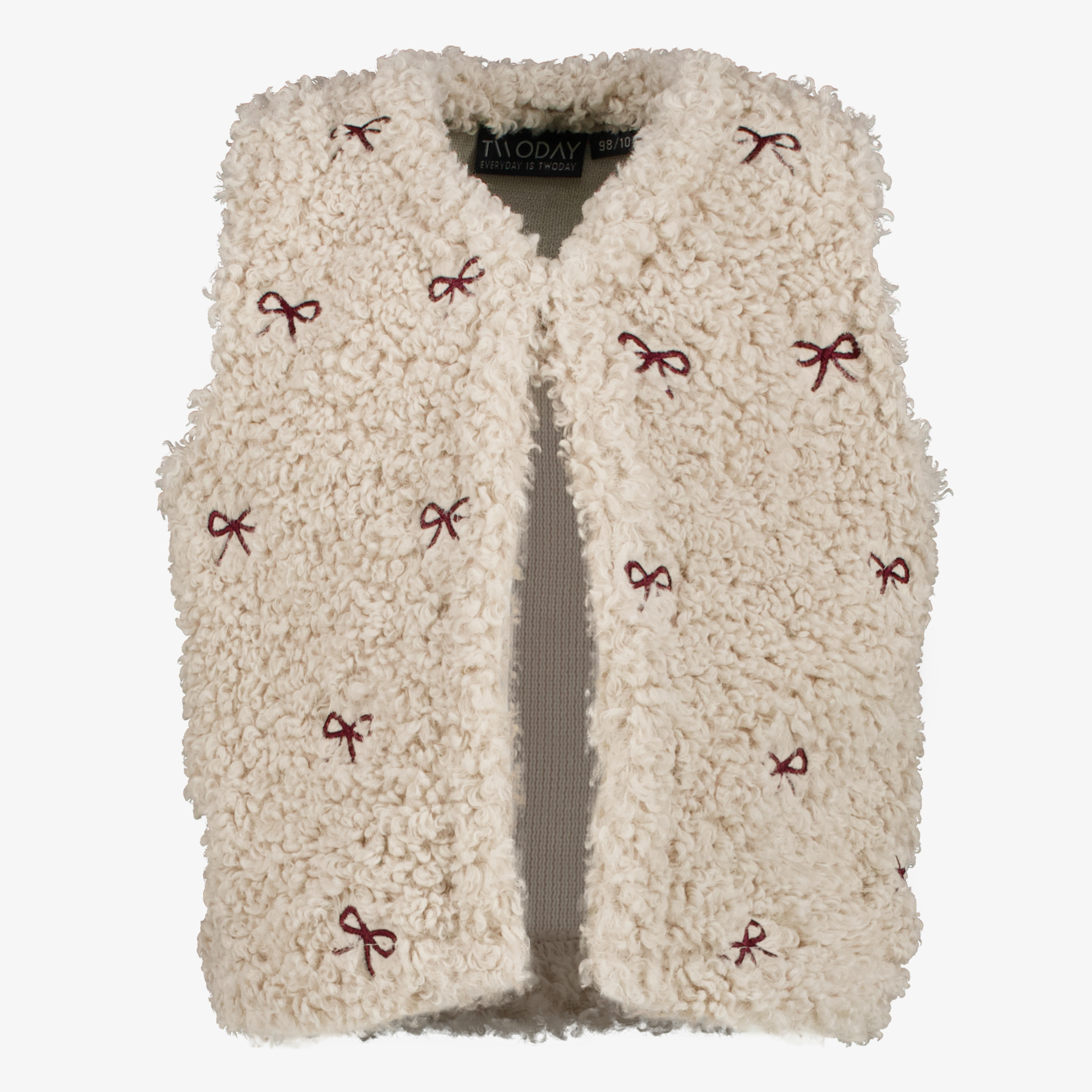 TwoDay fluffy meisjes gilet met strikjes beige