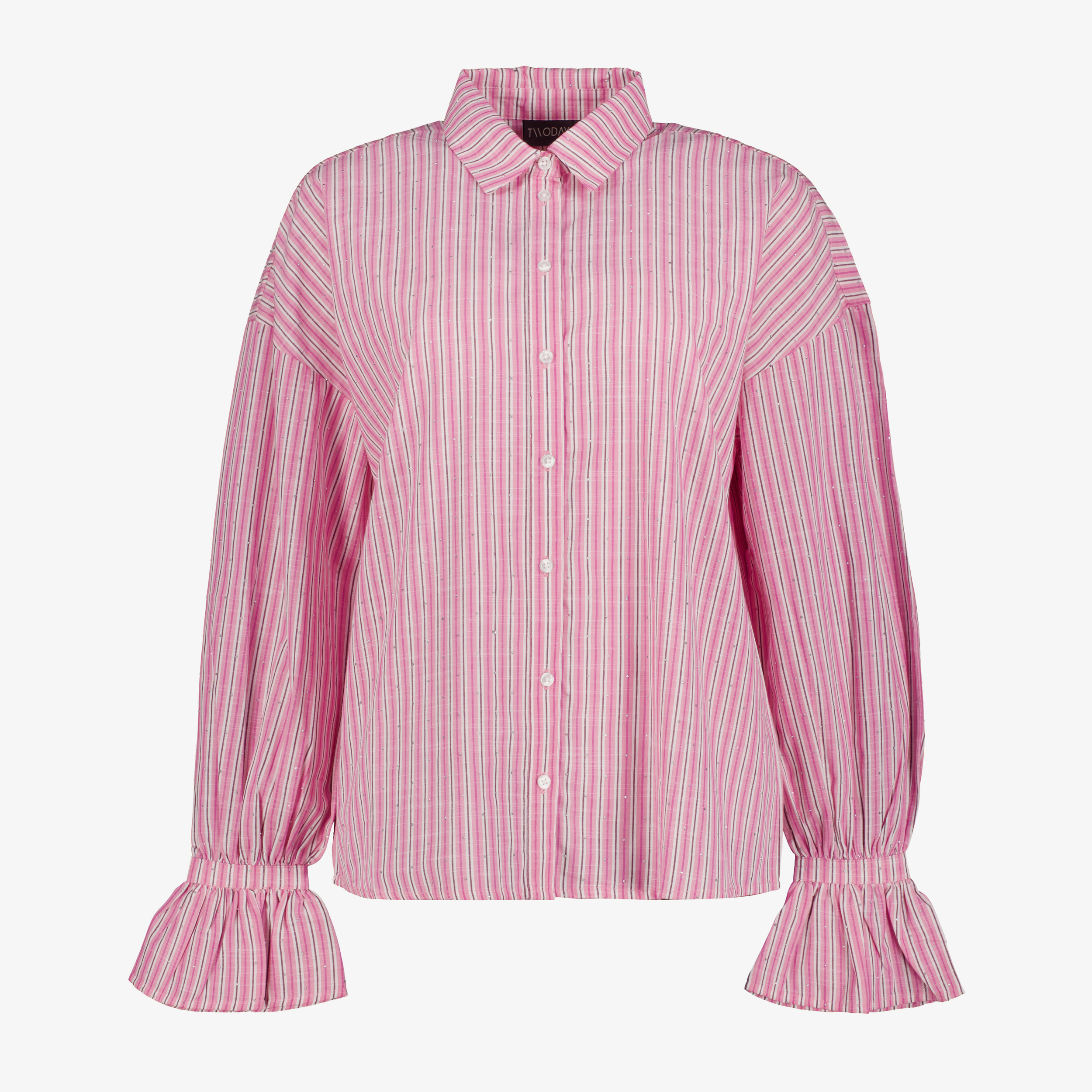 TwoDay dames overhemdblouse met strass steentjes roze t-shirts & tops