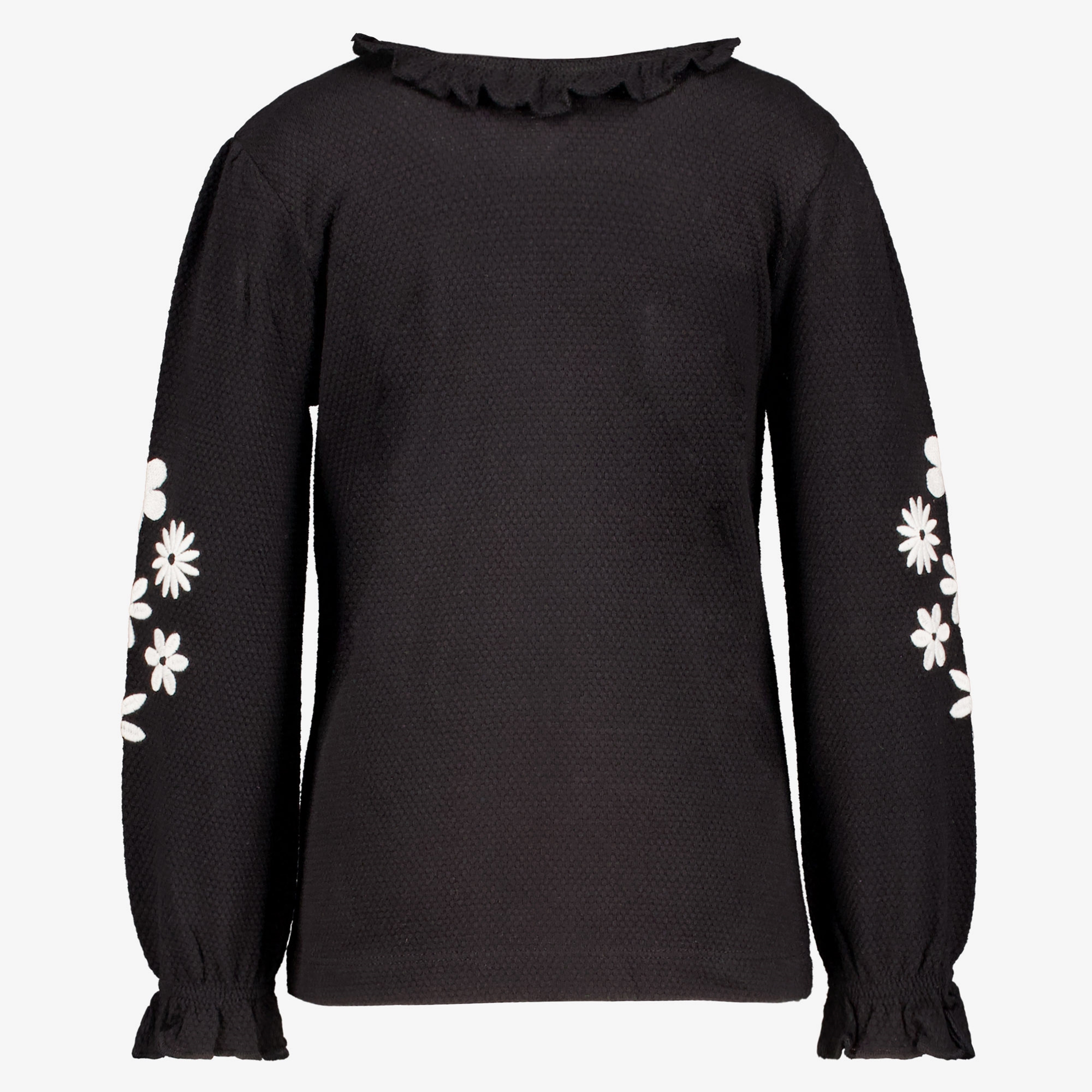 TwoDay meisjes shirt geborduurde mouwen zwart