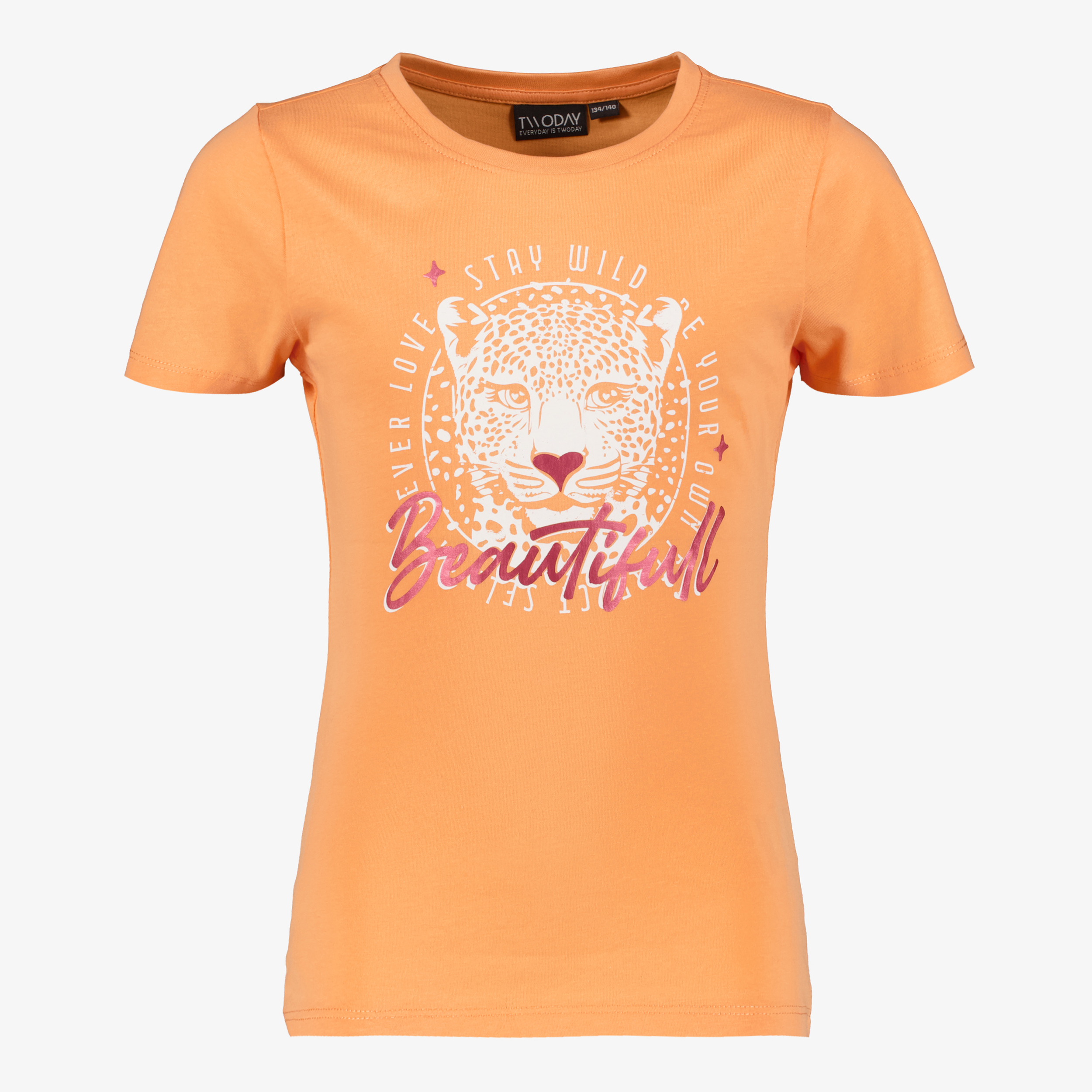 TwoDay meisjes T-shirt met luipaardkop oranje TwoDay meisjes T-shirt met luipaardkop oranje