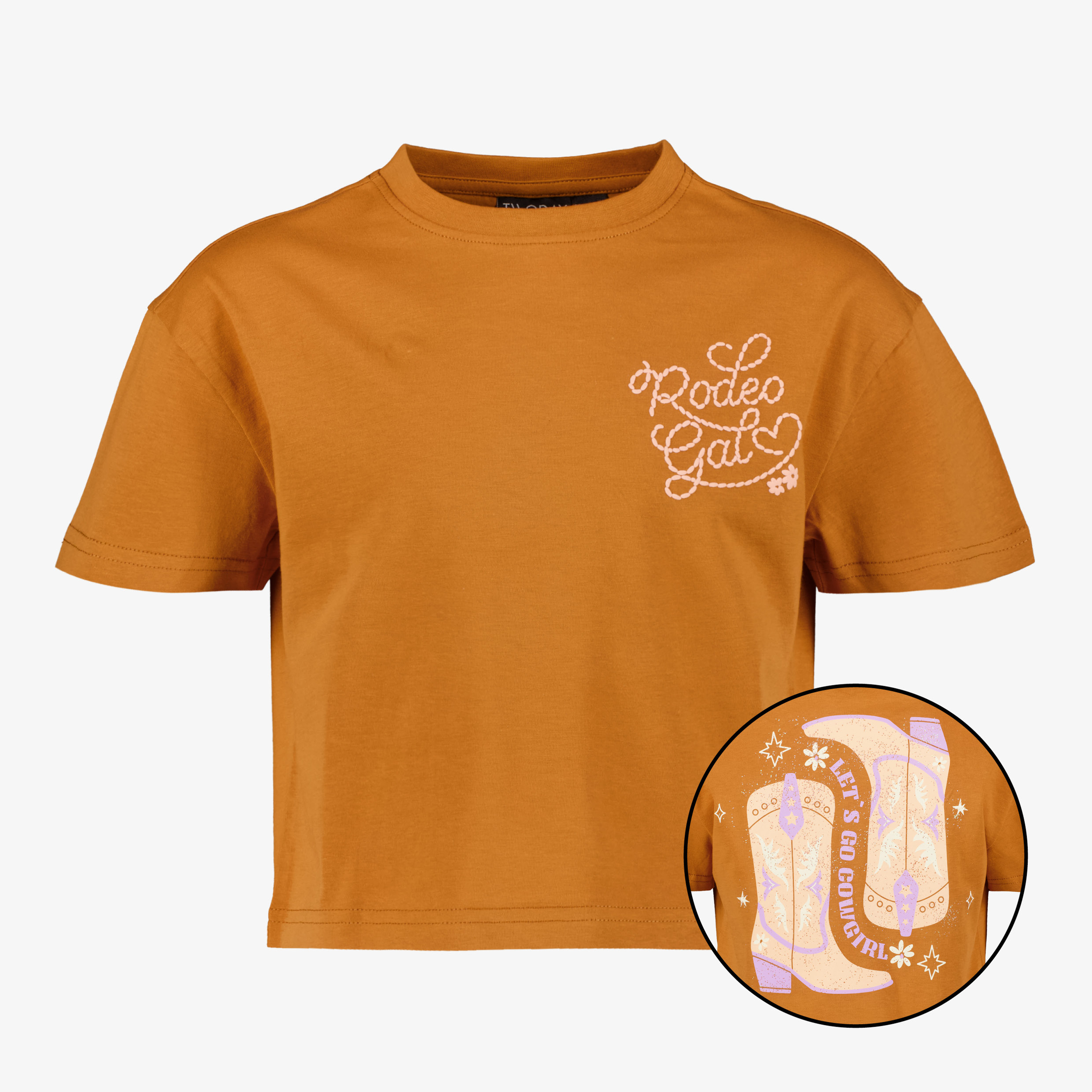 TwoDay cropped meisjes T-shirt met backprint bruin