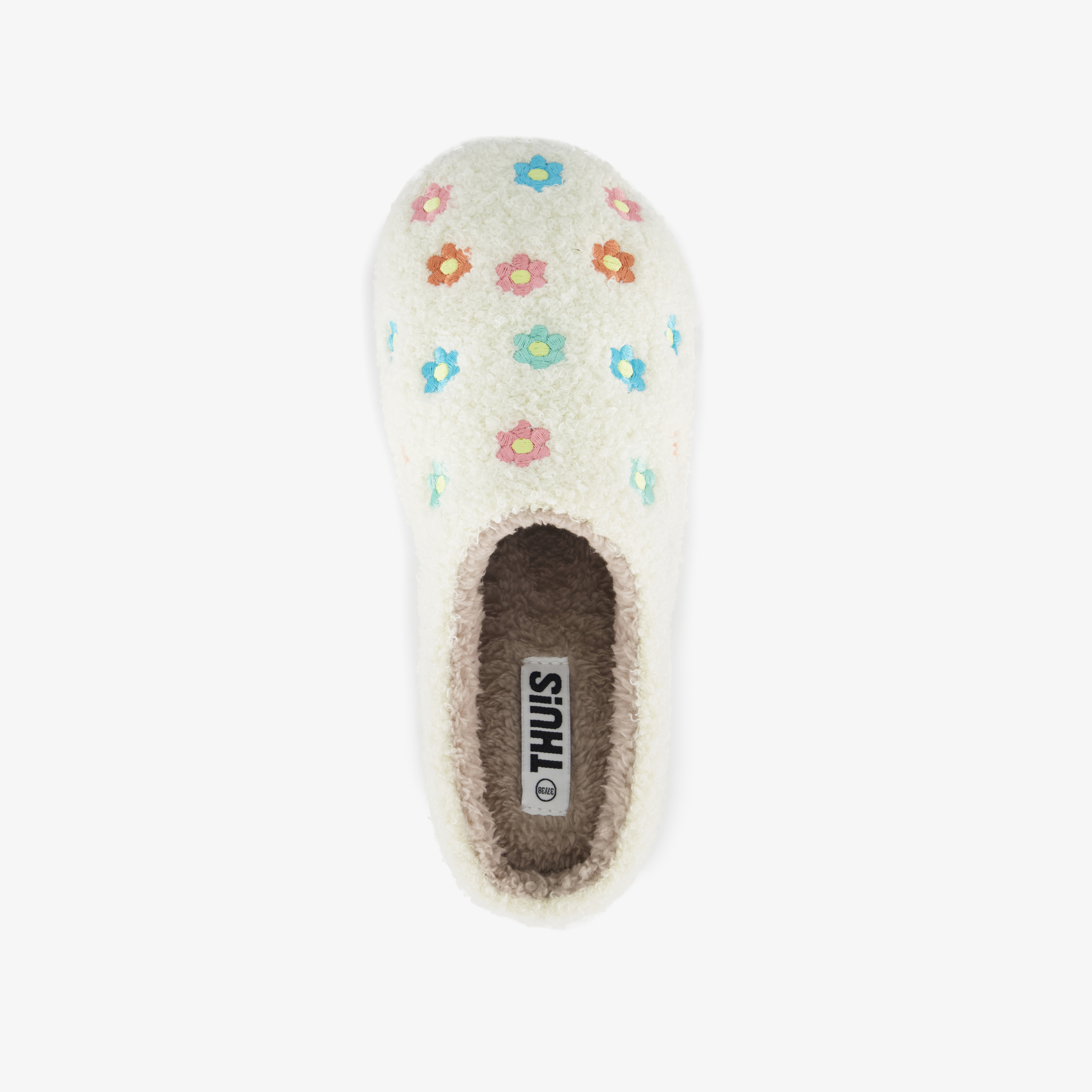 Thu!s dames teddy instap pantoffels met bloemen beige – foto 4