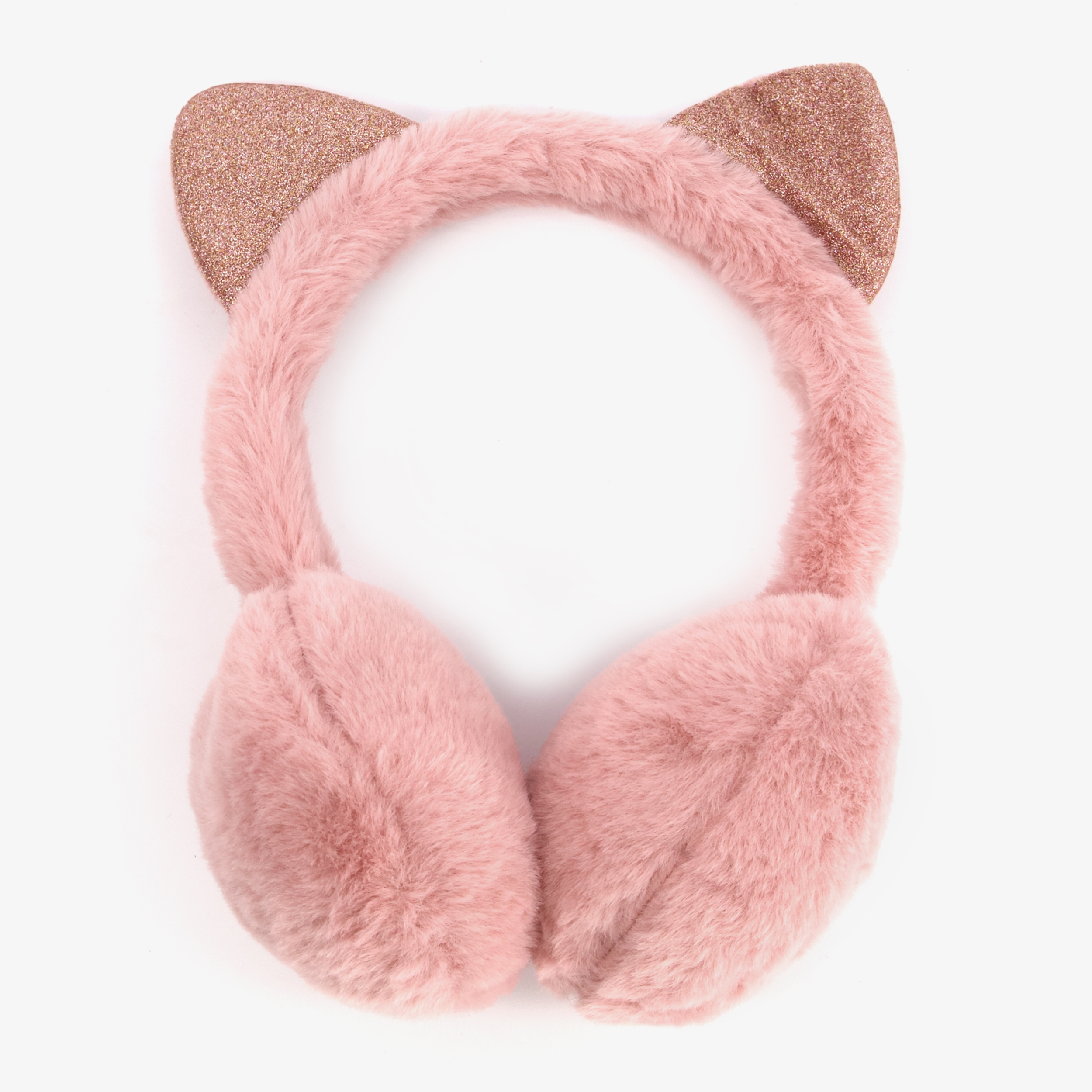 Fluffy meisjes oorwarmer met oortjes roze