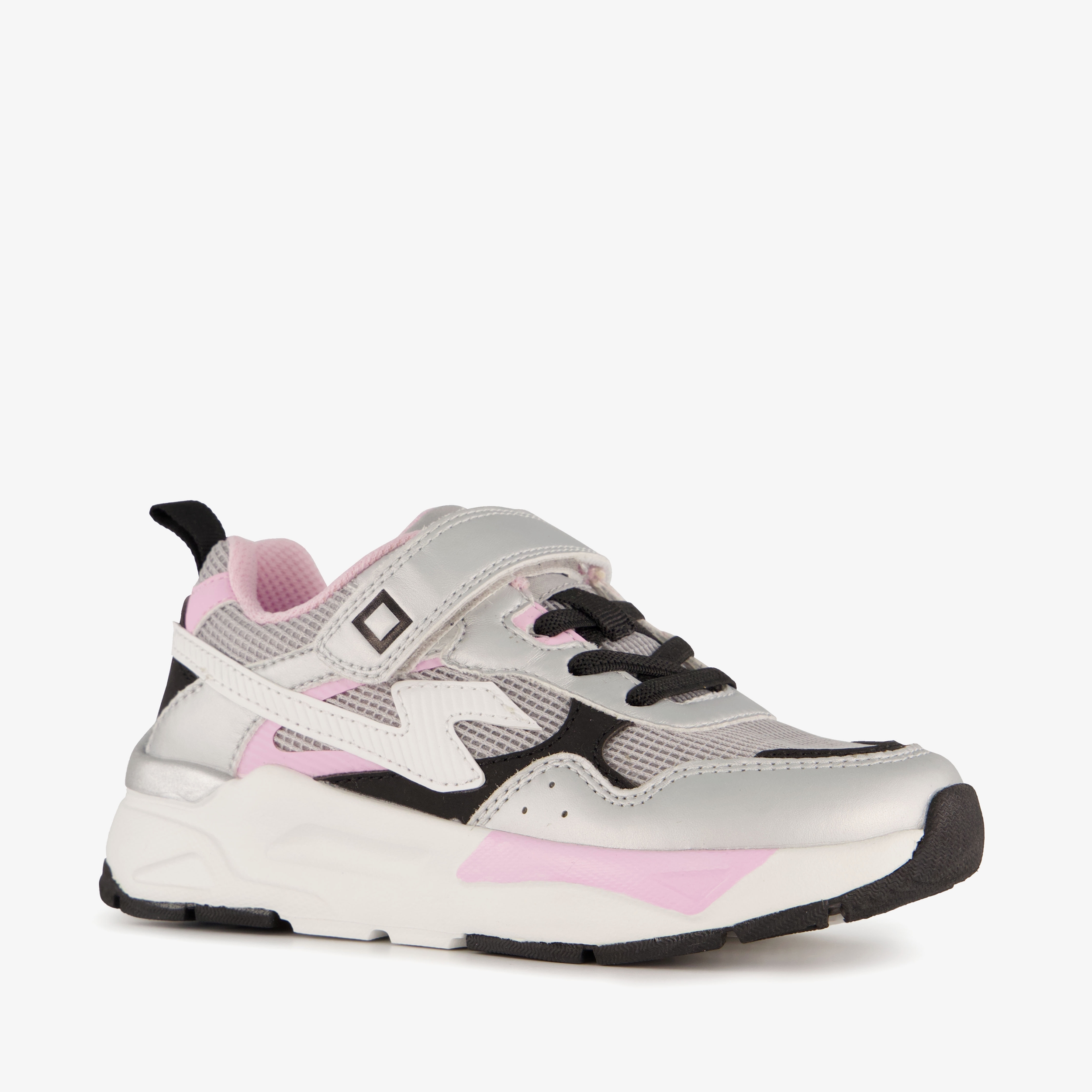 Blue Box metallic sneakers met roze details