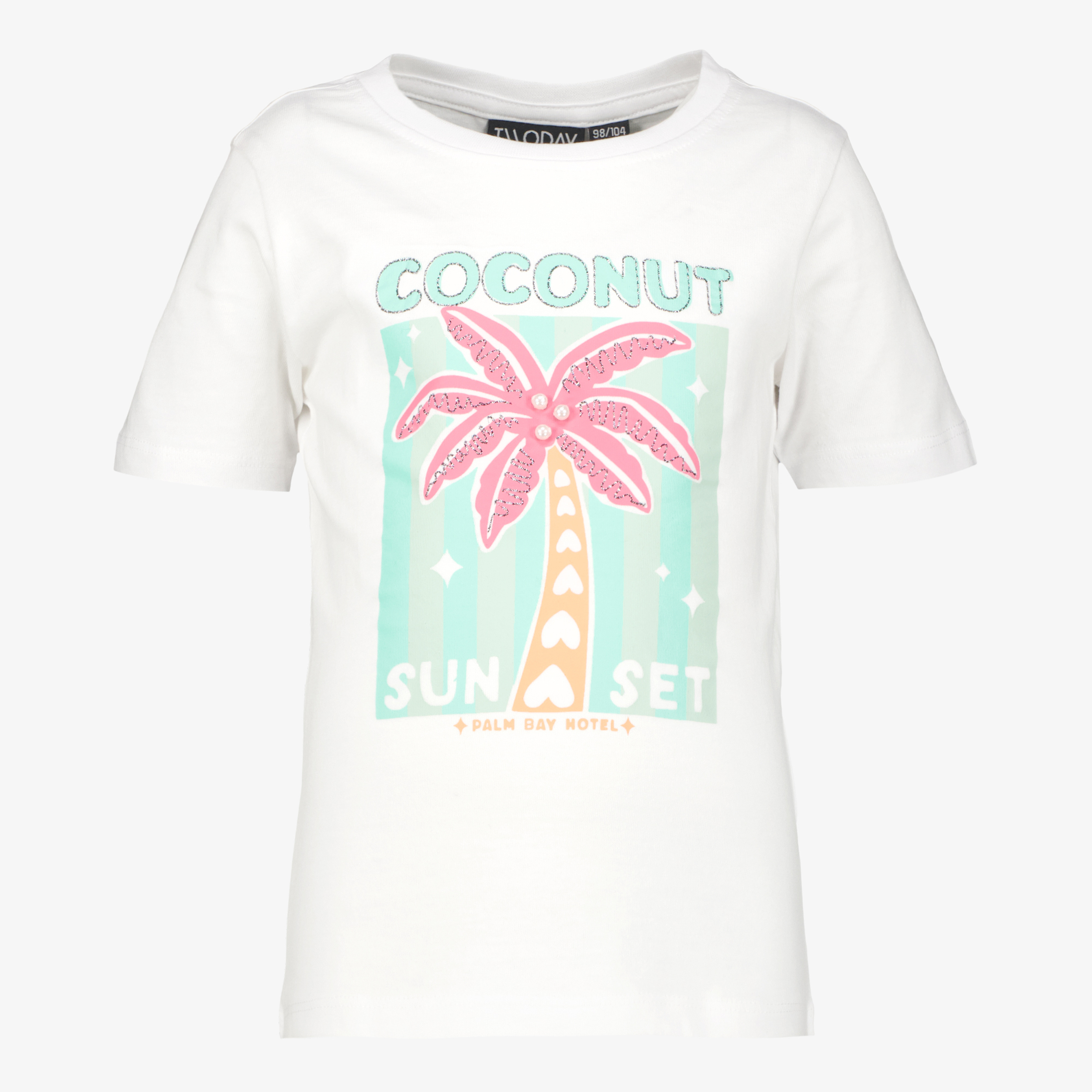 TwoDay meisjes T-shirt met palmboom wit