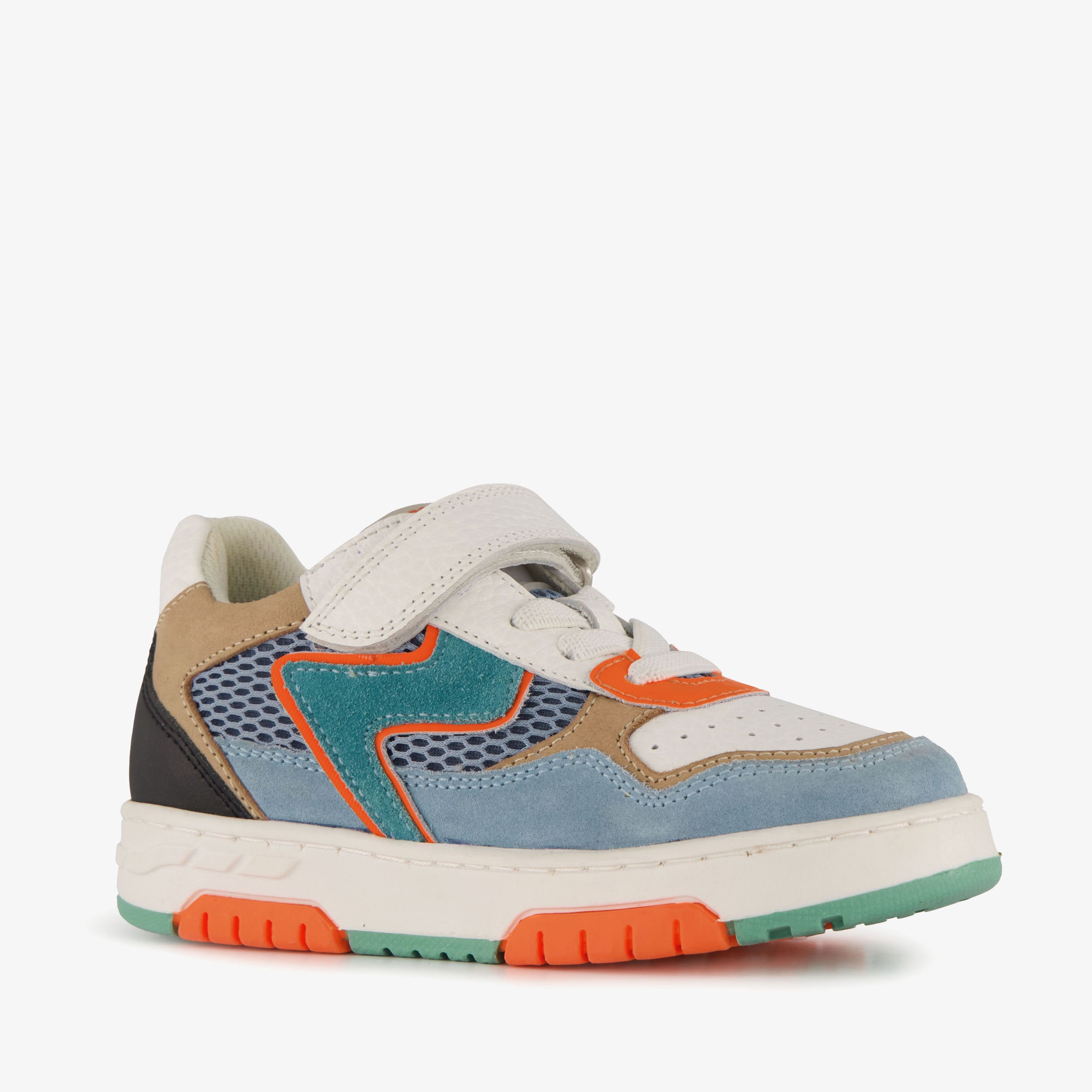 Braqeez leren jongens sneakers blauw beige