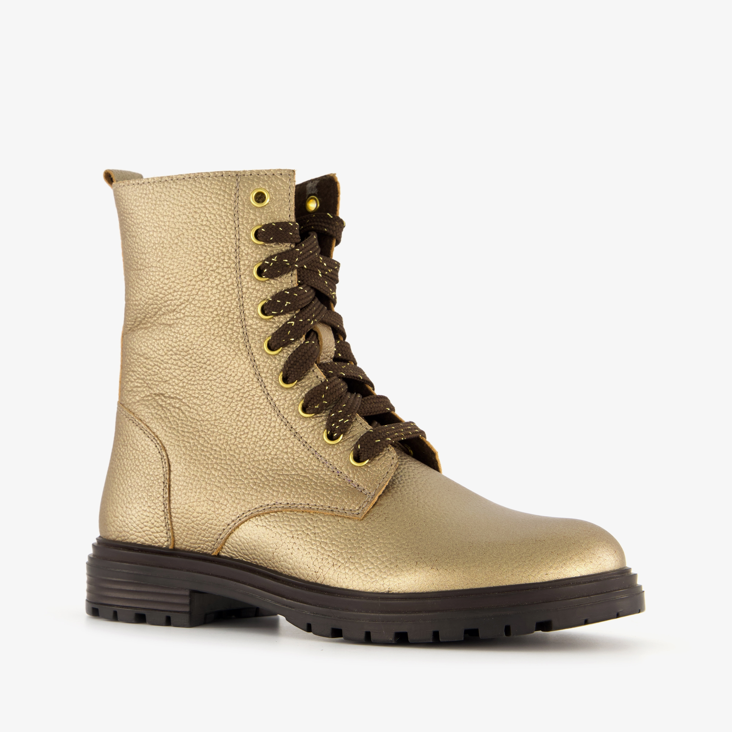 Groot leren meisjes veterboots metallic goud