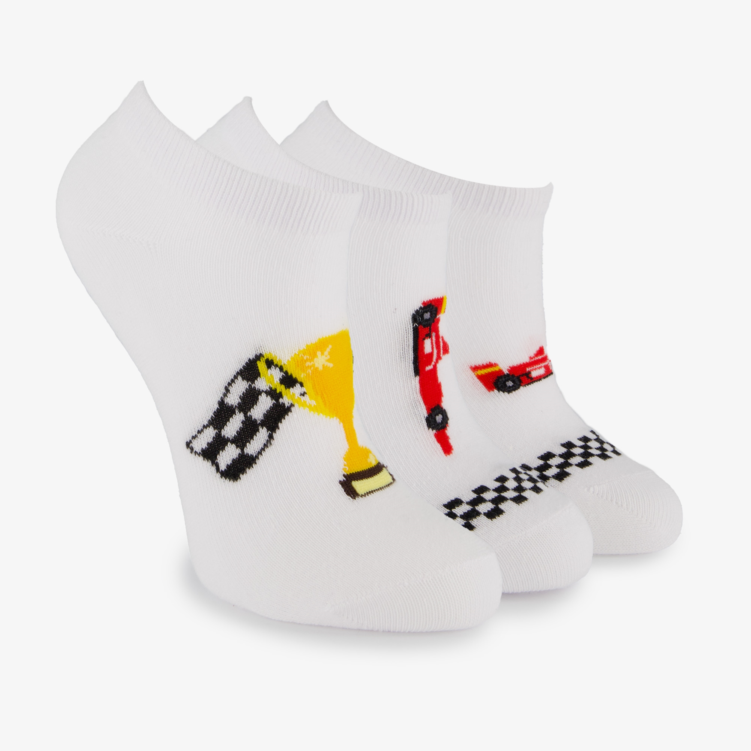 3 paar sneaker sokken wit met raceauto