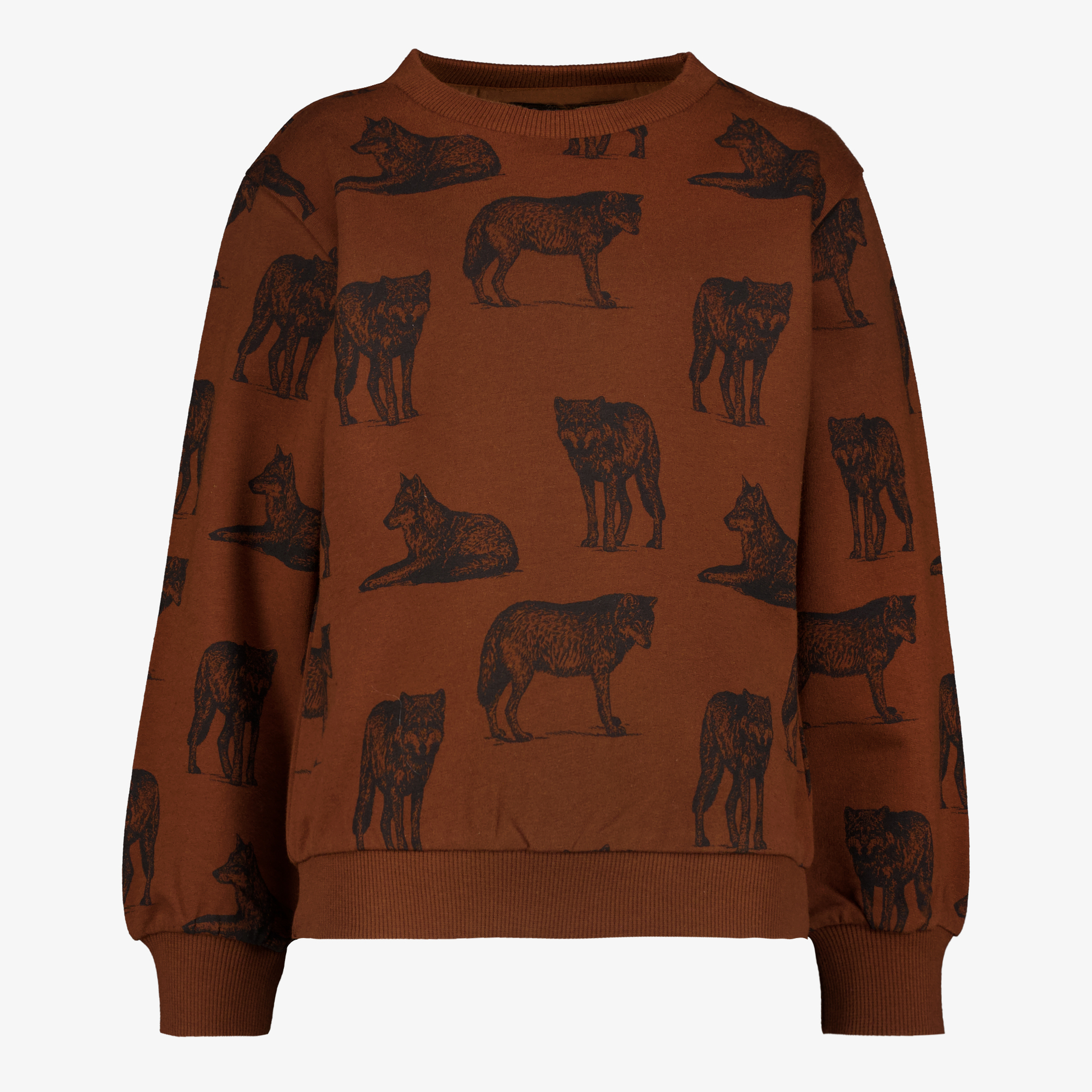 Unsigned jongens sweater met wolven bruin Unsigned jongens sweater met wolven bruin