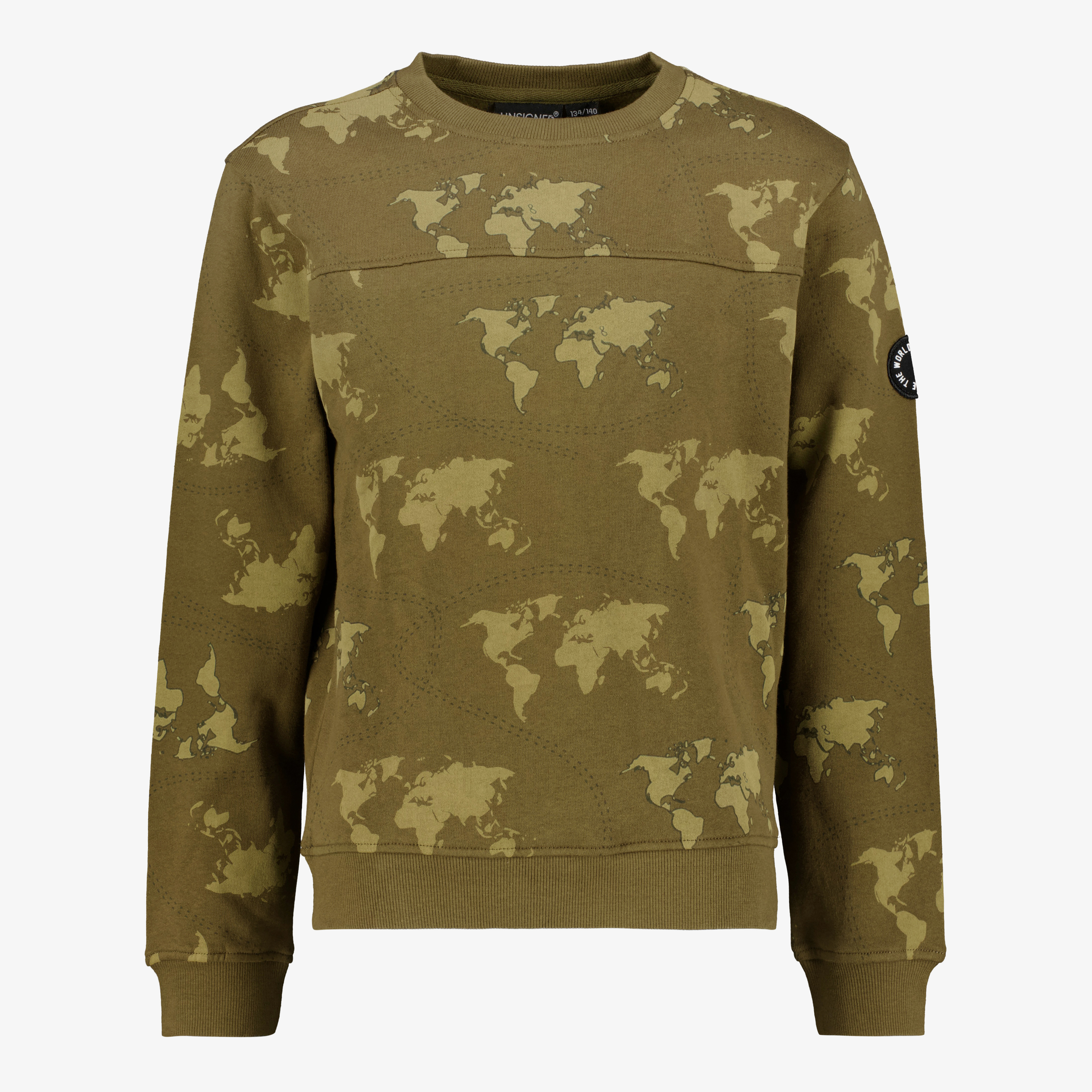 Unsigned jongens sweater met print olijfgroen truien & vesten