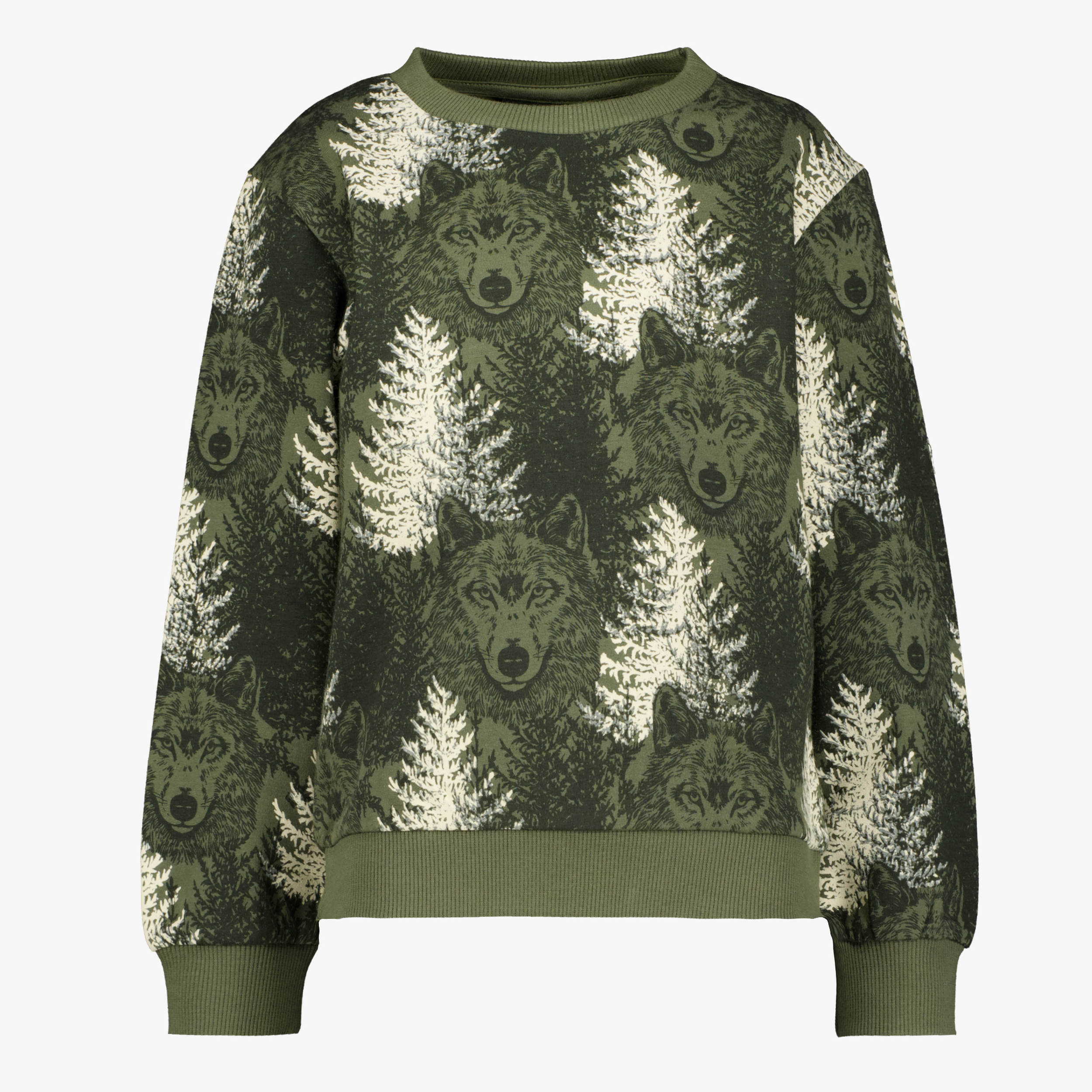 Unsigned jongens sweater met wolven groen