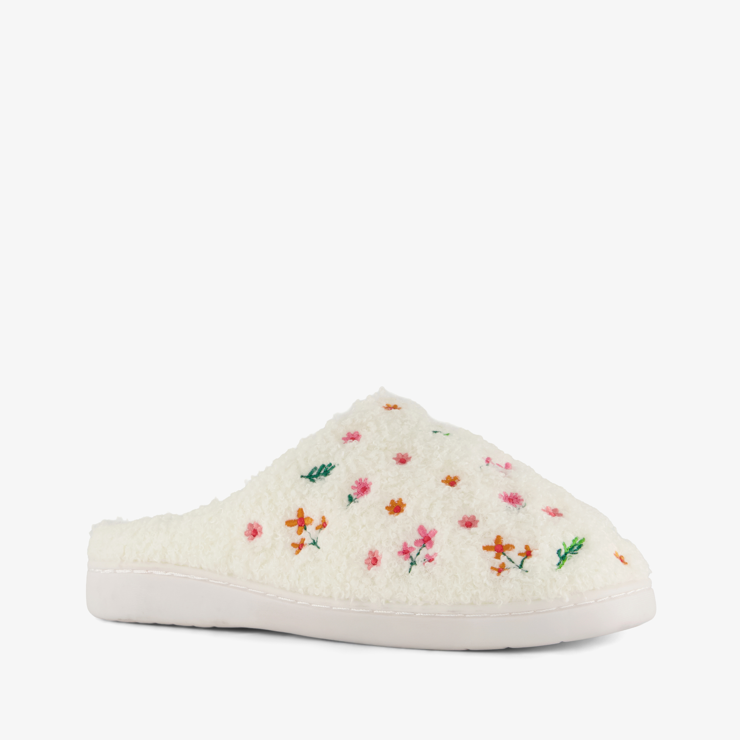 Thu!s dames instap pantoffels met bloemetjes wit