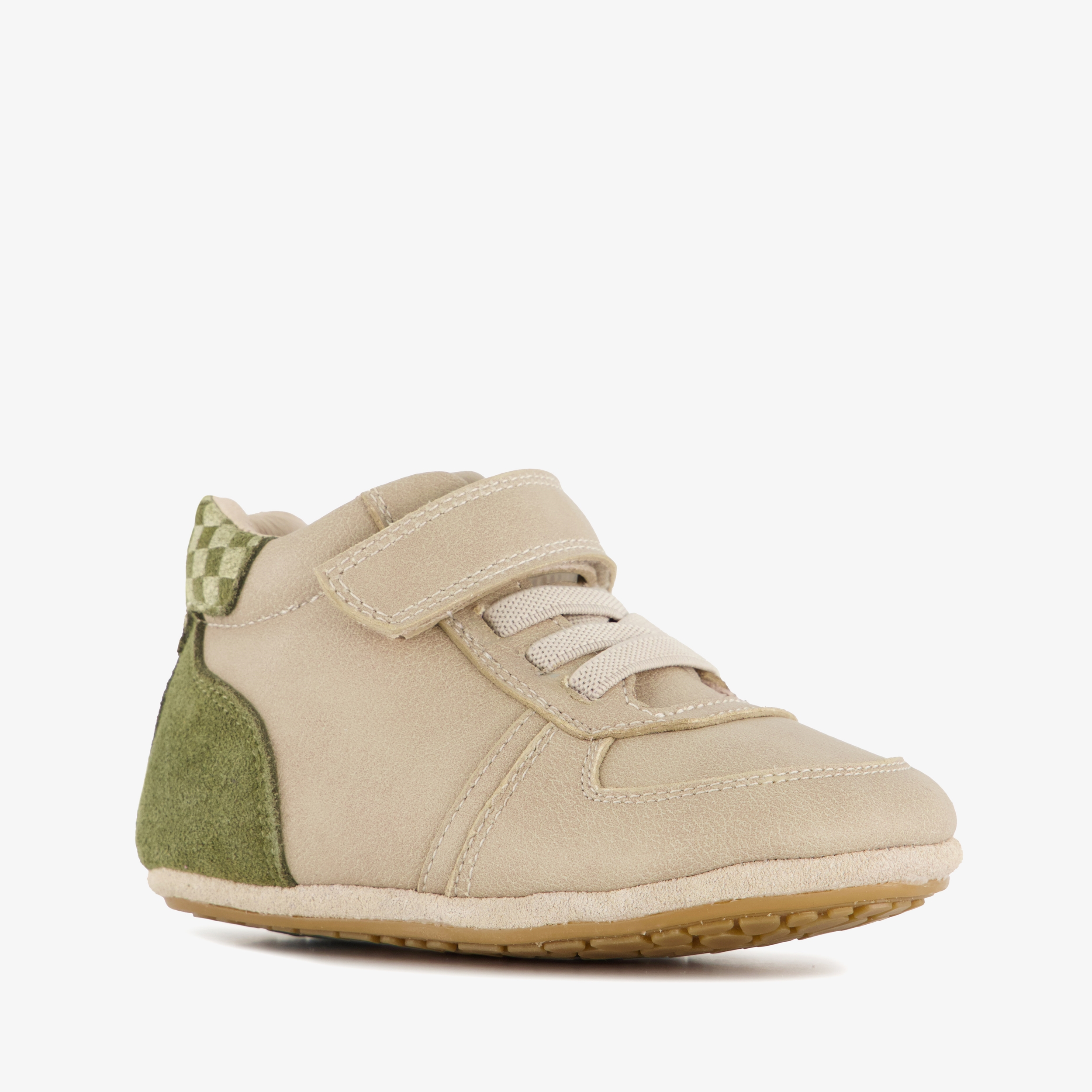 Groot leren babyschoenen beige groen