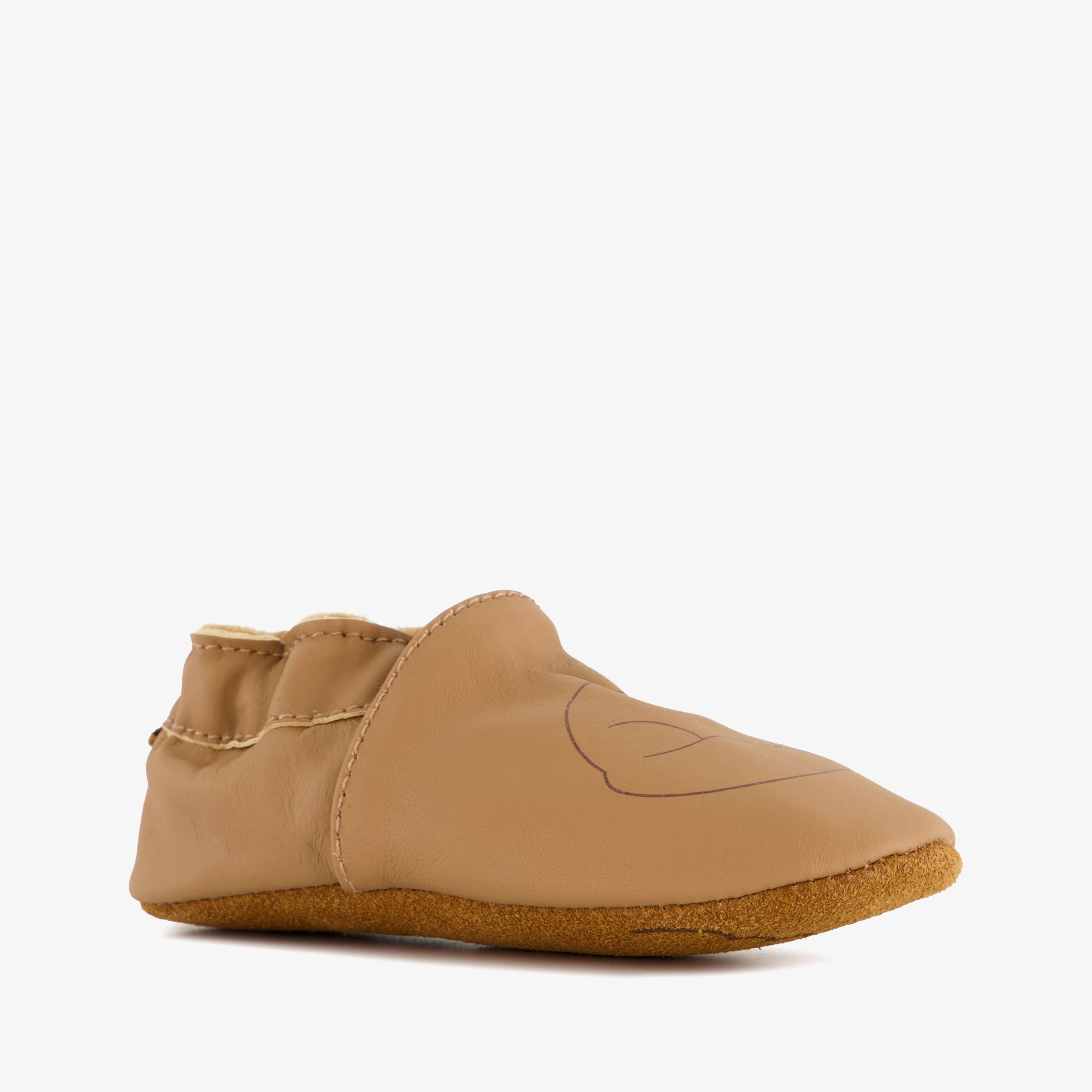 Groot leren babyschoenen met vosje cognac