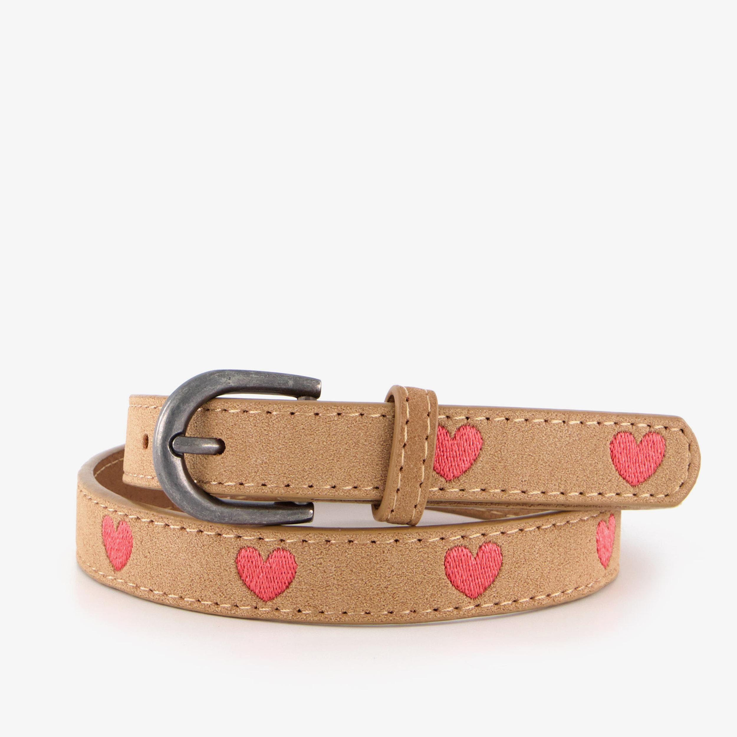 Meisjes riem met hartjes bruin